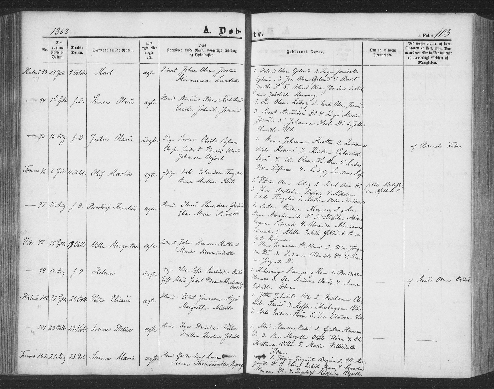 Ministerialprotokoller, klokkerbøker og fødselsregistre - Nord-Trøndelag, AV/SAT-A-1458/773/L0615: Parish register (official) no. 773A06, 1857-1870, p. 103