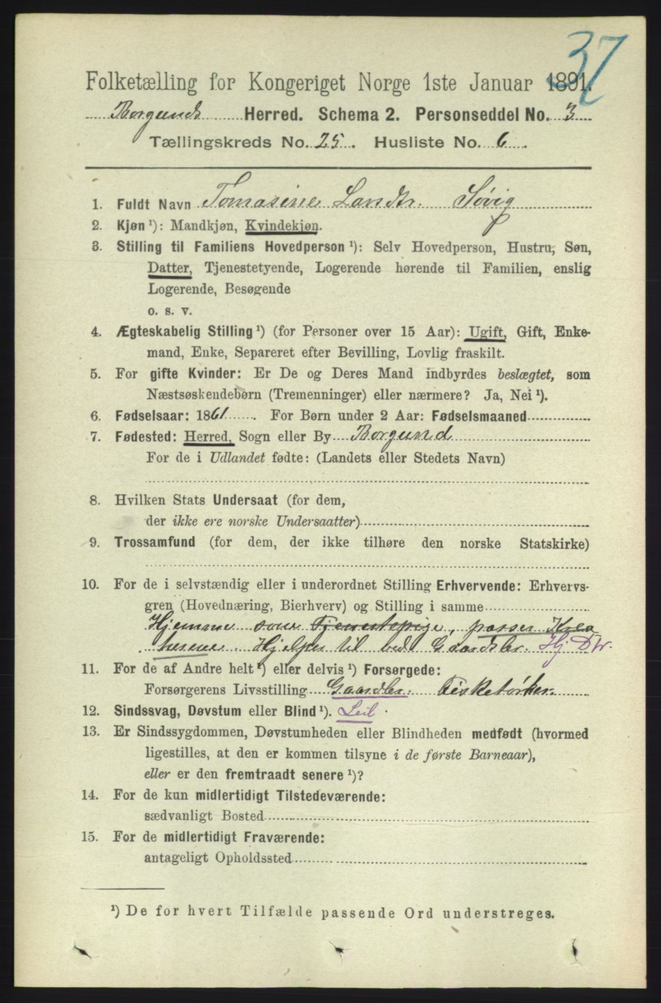 RA, 1891 census for 1531 Borgund, 1891, p. 7294