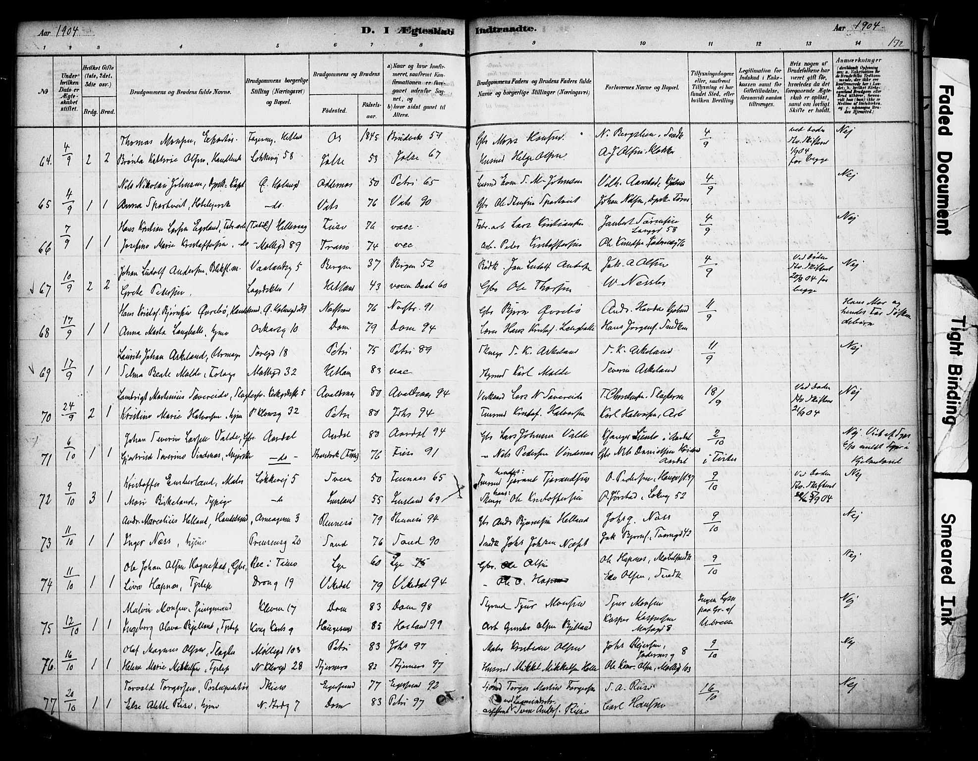 Domkirken sokneprestkontor, AV/SAST-A-101812/001/30/30BA/L0029: Parish register (official) no. A 28, 1878-1904, p. 172