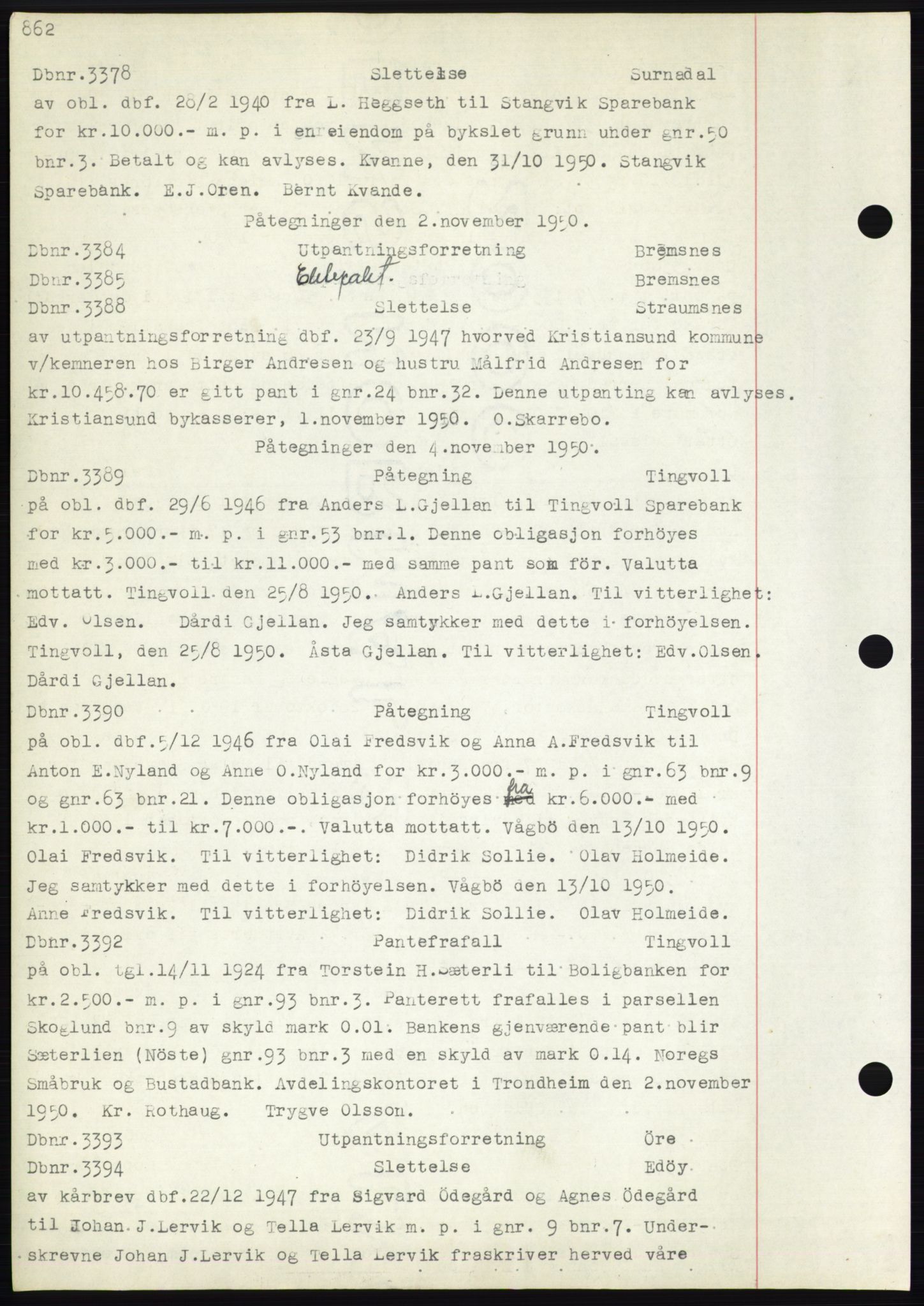 Nordmøre sorenskriveri, AV/SAT-A-4132/1/2/2Ca: Mortgage book no. C82b, 1946-1951, Diary no: : 3378/1950