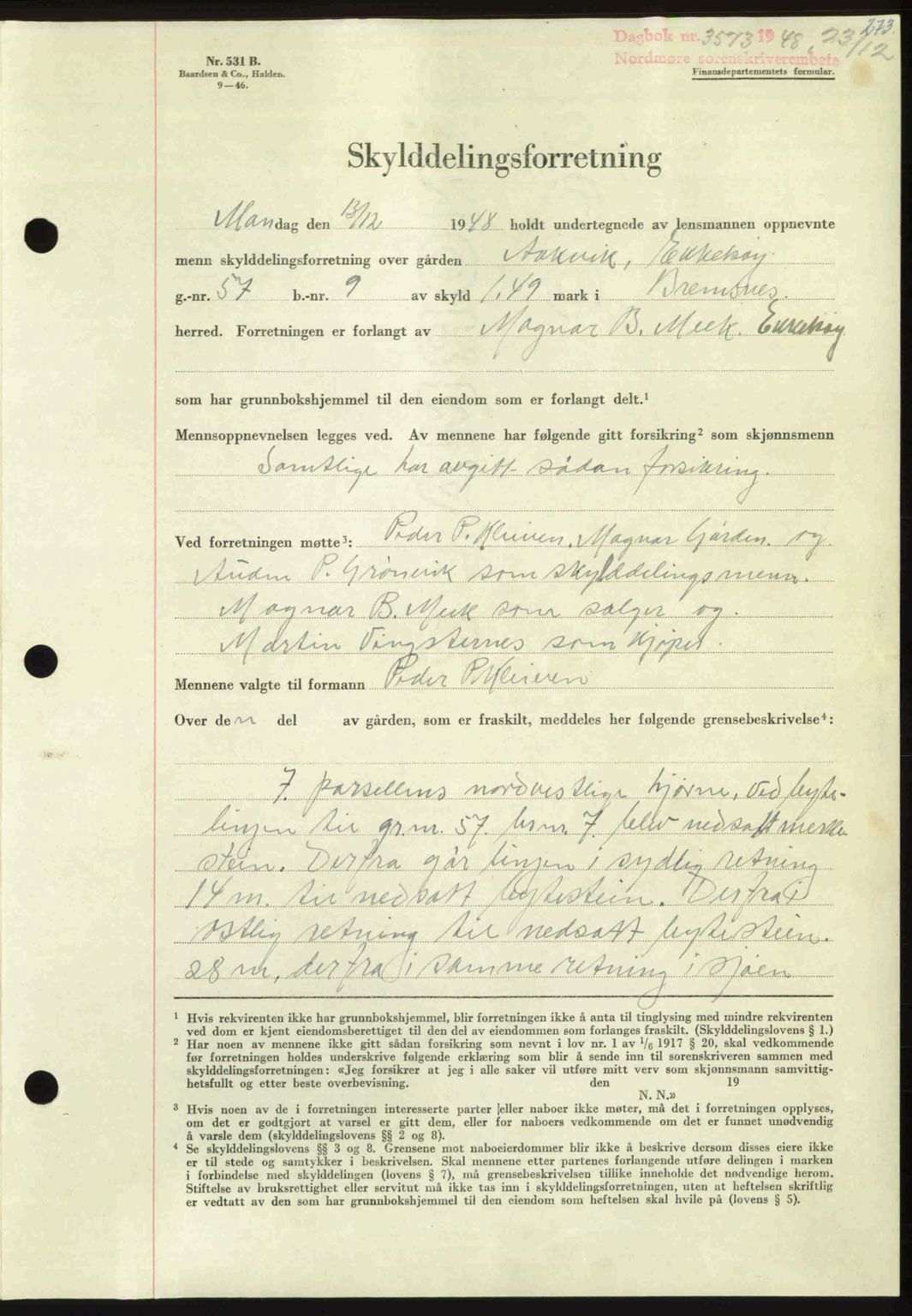 Nordmøre sorenskriveri, AV/SAT-A-4132/1/2/2Ca: Mortgage book no. A110, 1948-1949, Diary no: : 3573/1948