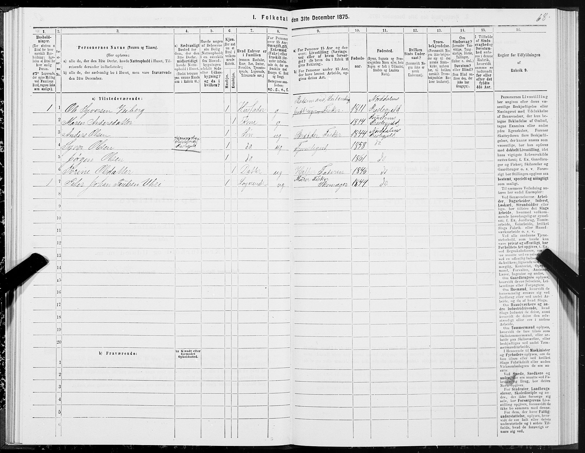 SAT, 1875 census for 1524P Norddal, 1875, p. 1068