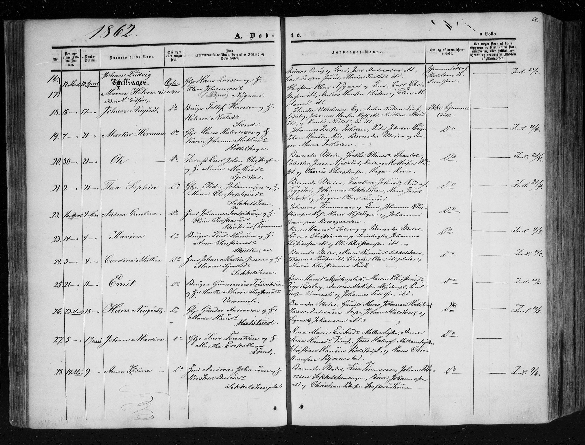 Askim prestekontor Kirkebøker, SAO/A-10900/F/Fa/L0005: Parish register (official) no. 5, 1847-1879, p. 62