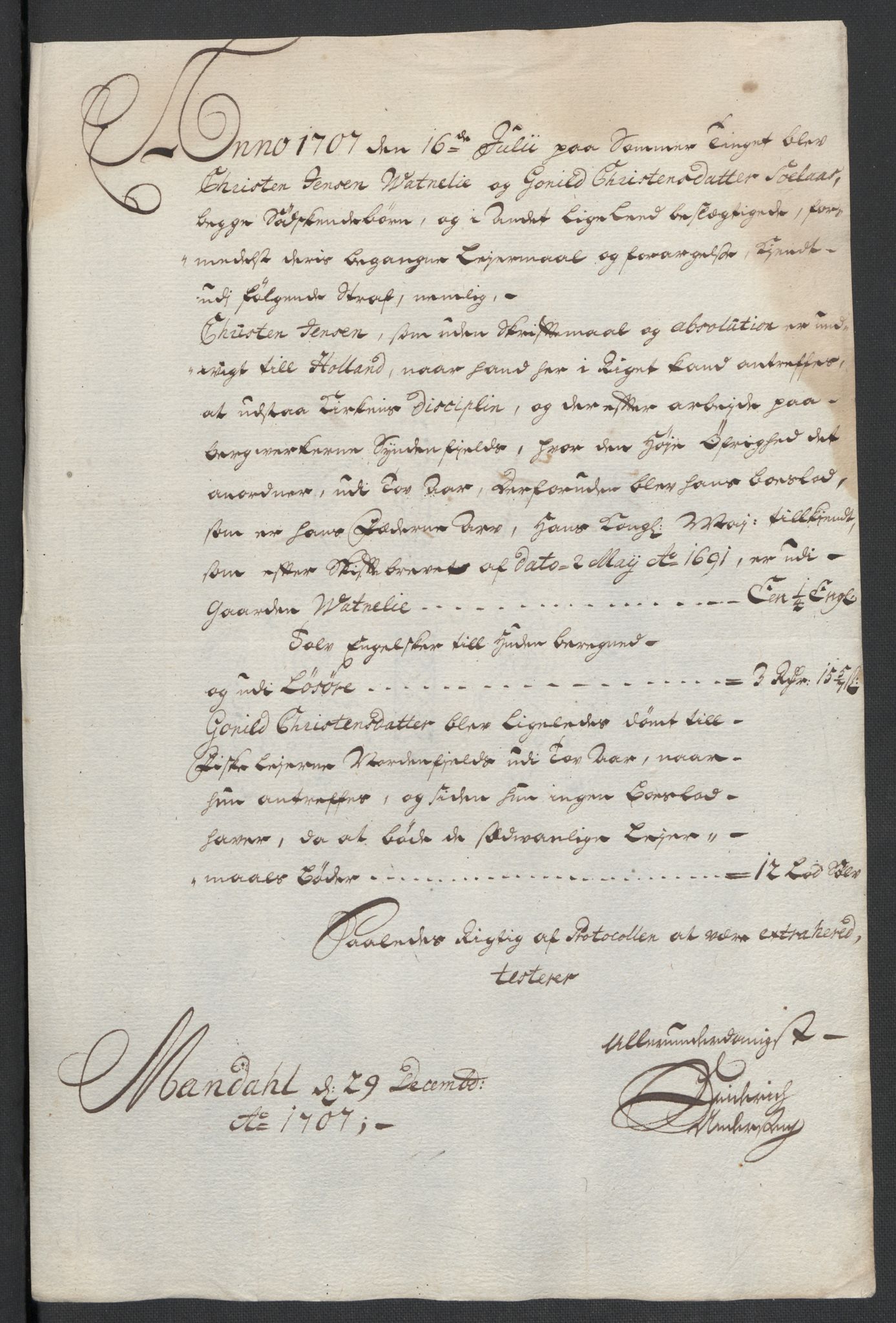 Rentekammeret inntil 1814, Reviderte regnskaper, Fogderegnskap, RA/EA-4092/R43/L2551: Fogderegnskap Lista og Mandal, 1705-1709, p. 456