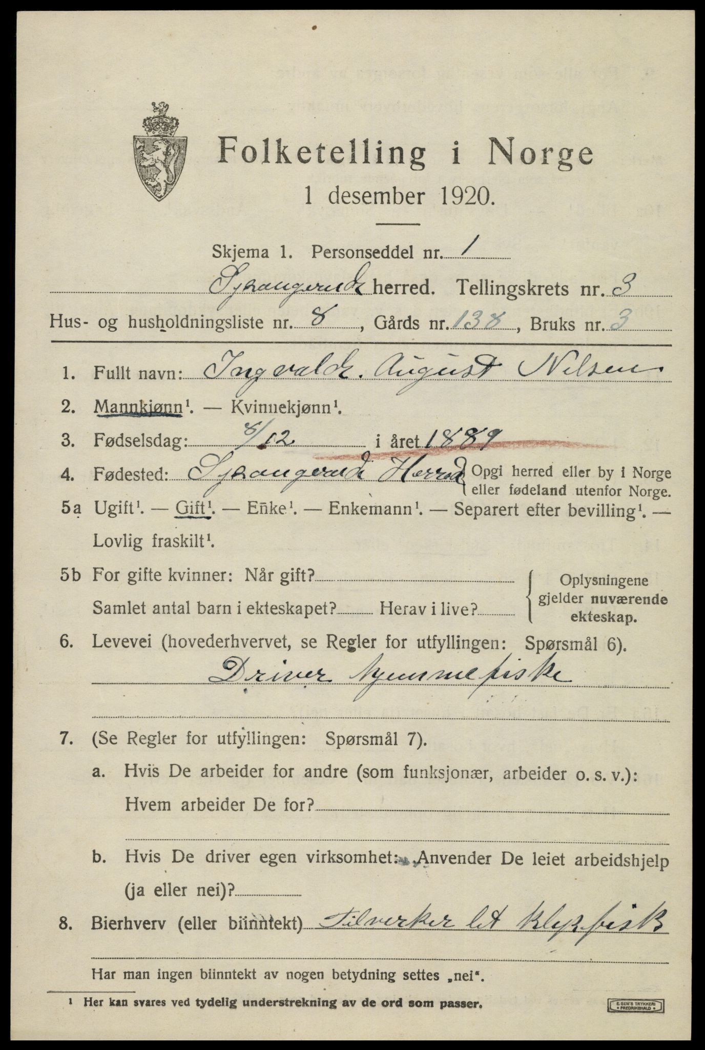 SAK, 1920 census for Spangereid, 1920, p. 1513