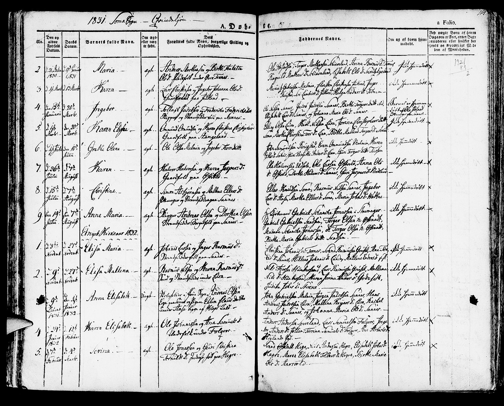 Høyland sokneprestkontor, AV/SAST-A-101799/001/30BA/L0007: Parish register (official) no. A 7 /2, 1825-1841, p. 114