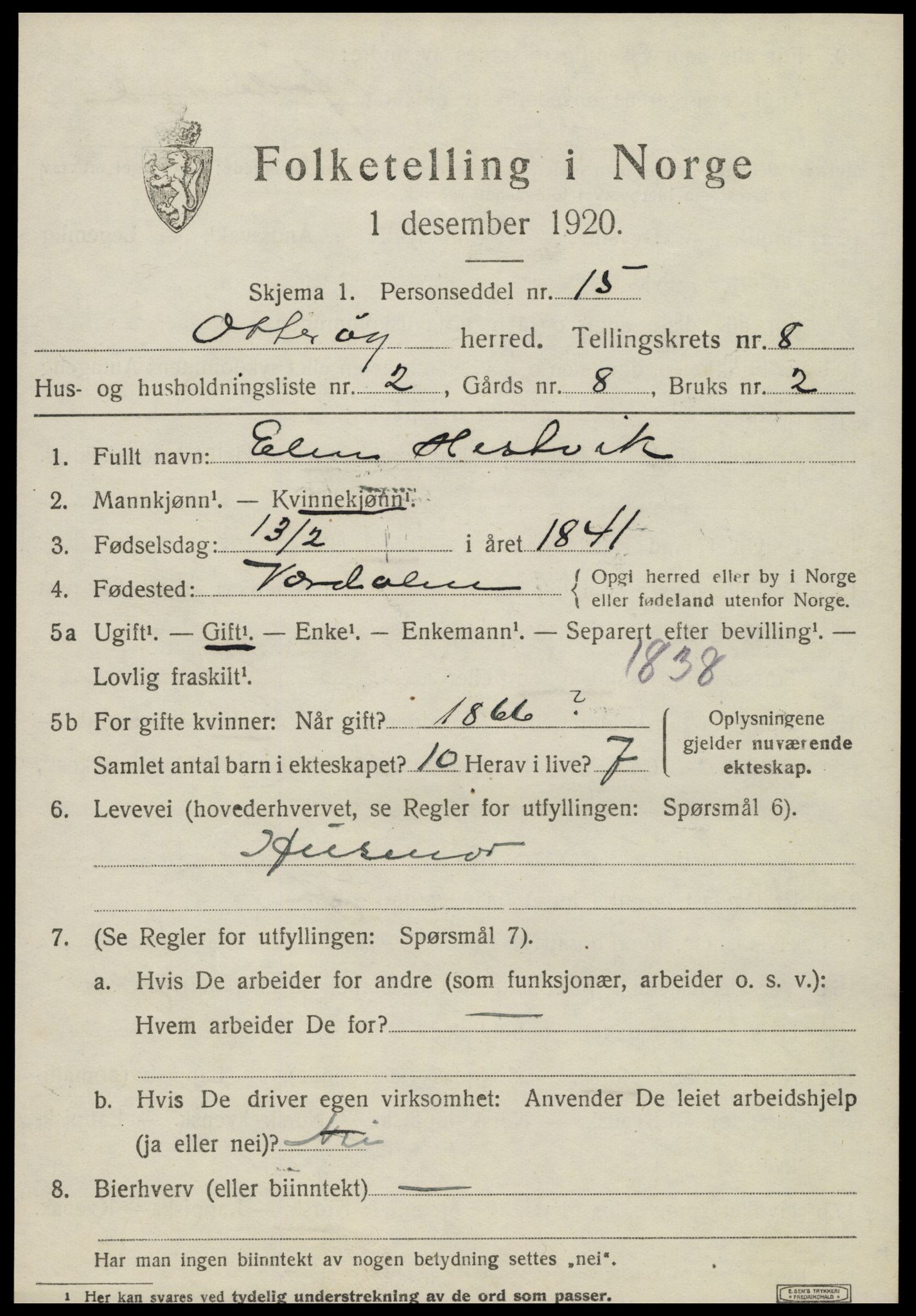 SAT, 1920 census for Otterøy, 1920, p. 2965