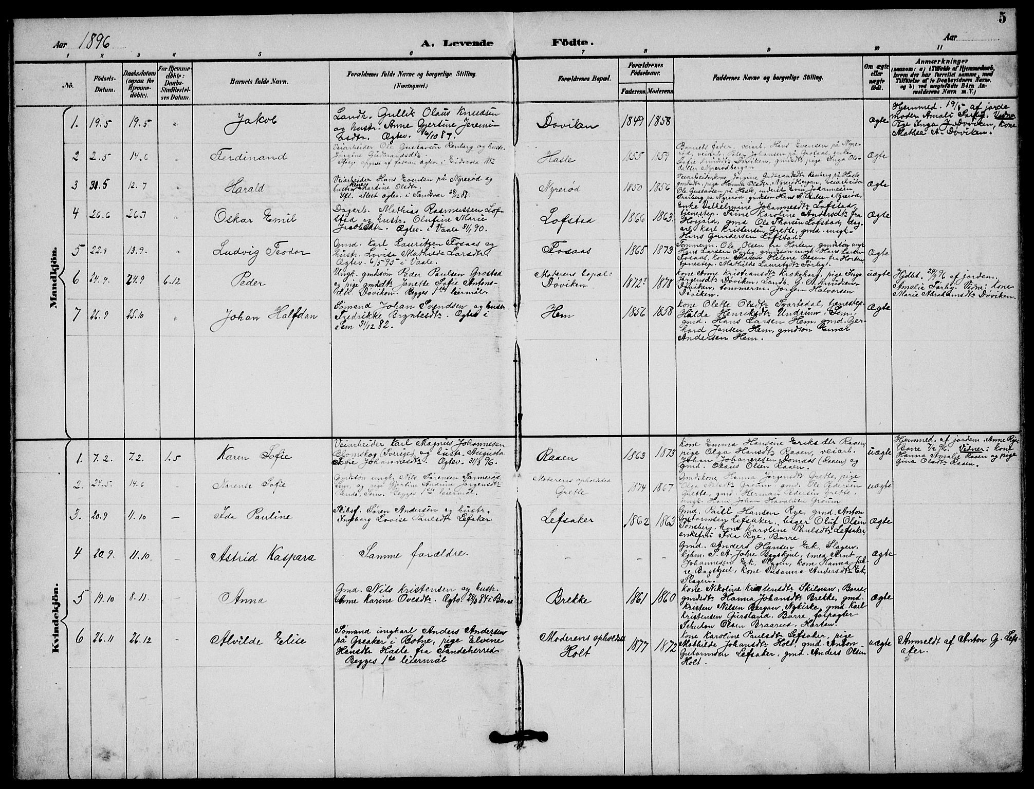 Våle kirkebøker, AV/SAKO-A-334/G/Gb/L0002: Parish register (copy) no. II 2, 1892-1936, p. 5