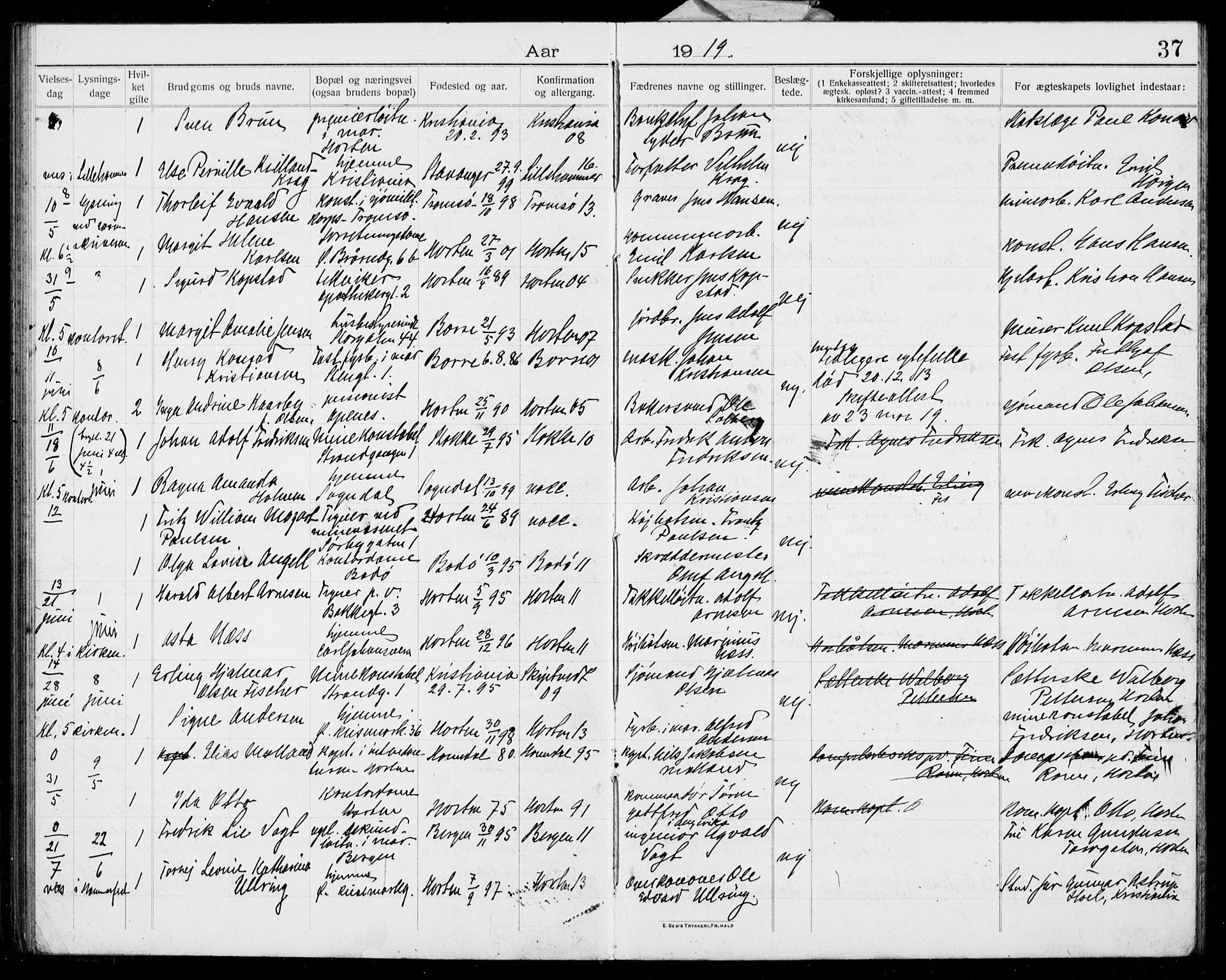 Horten kirkebøker, AV/SAKO-A-348/H/Ha/L0005: Banns register no. 5, 1914-1923, p. 37