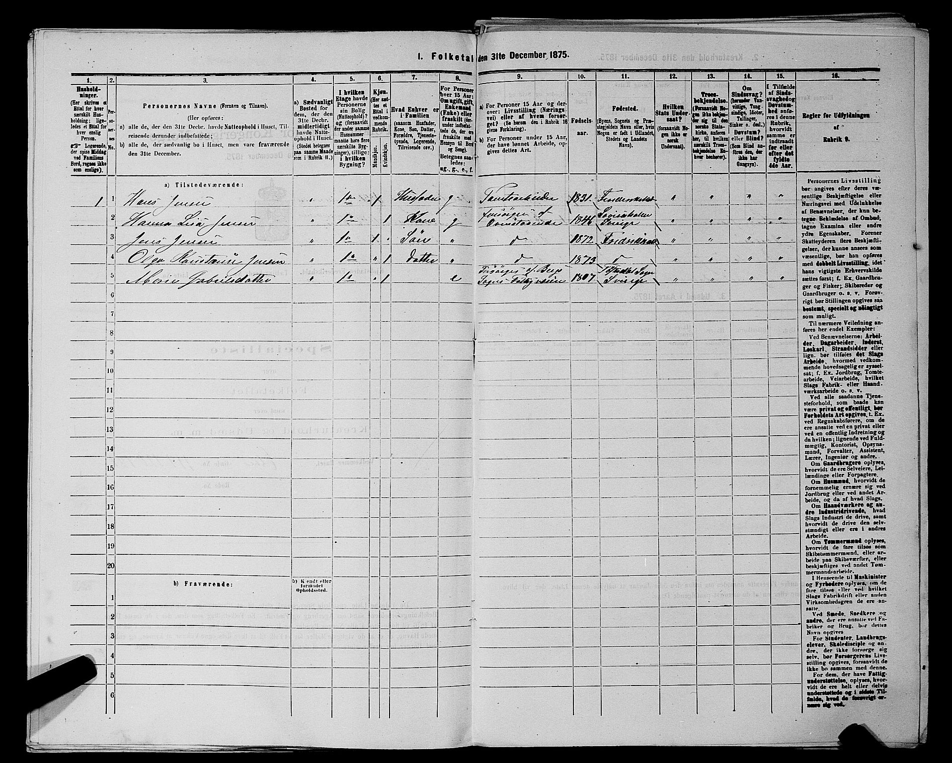 RA, 1875 census for 0101P Fredrikshald, 1875, p. 431