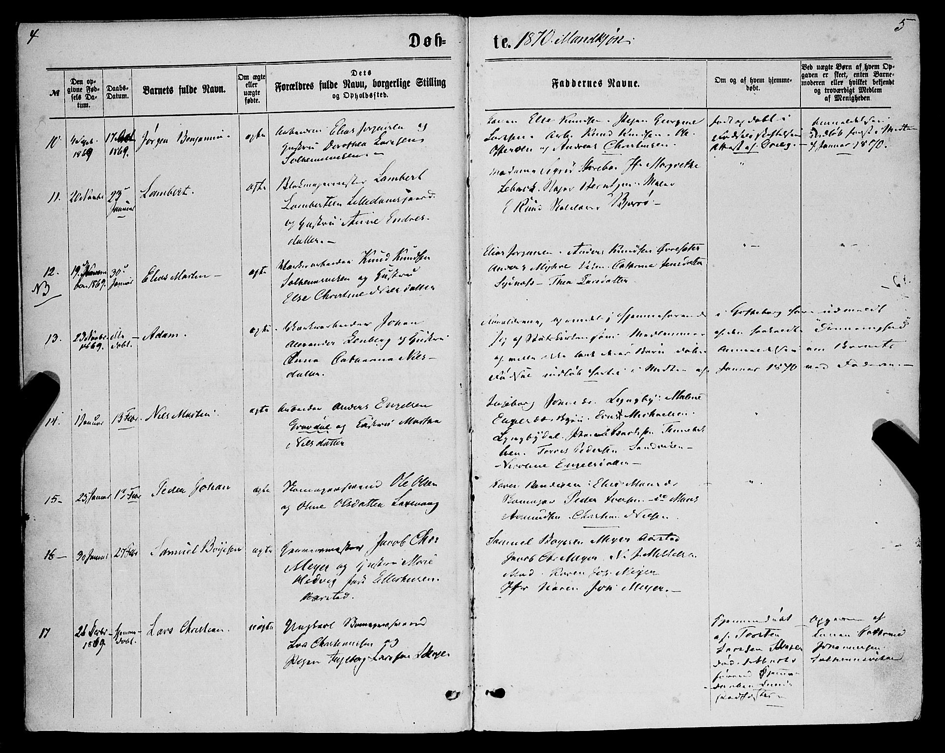 St. Jørgens hospital og Årstad sokneprestembete, AV/SAB-A-99934: Parish register (official) no. A 6, 1870-1878, p. 4-5