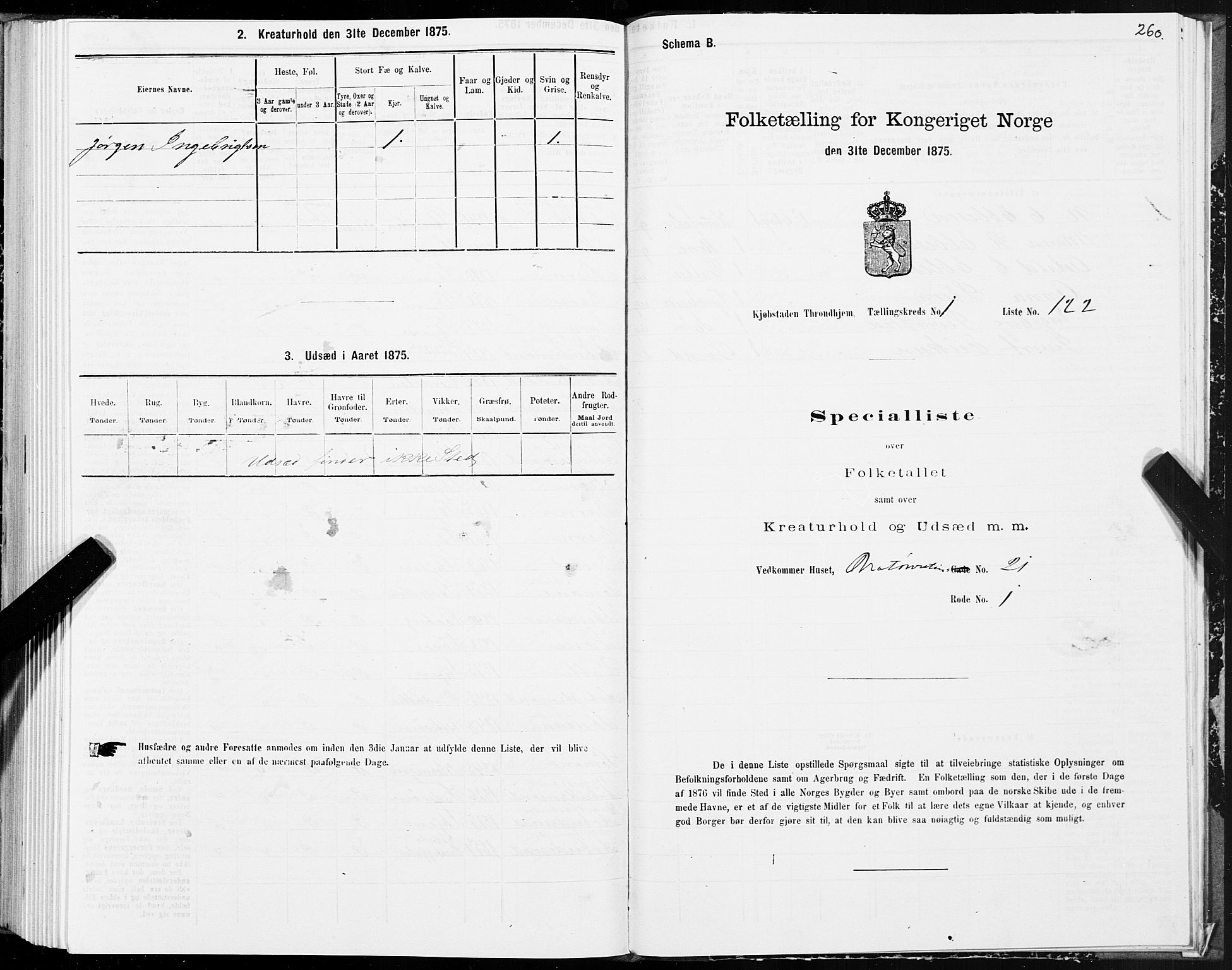 SAT, 1875 census for 1601 Trondheim, 1875, p. 1260