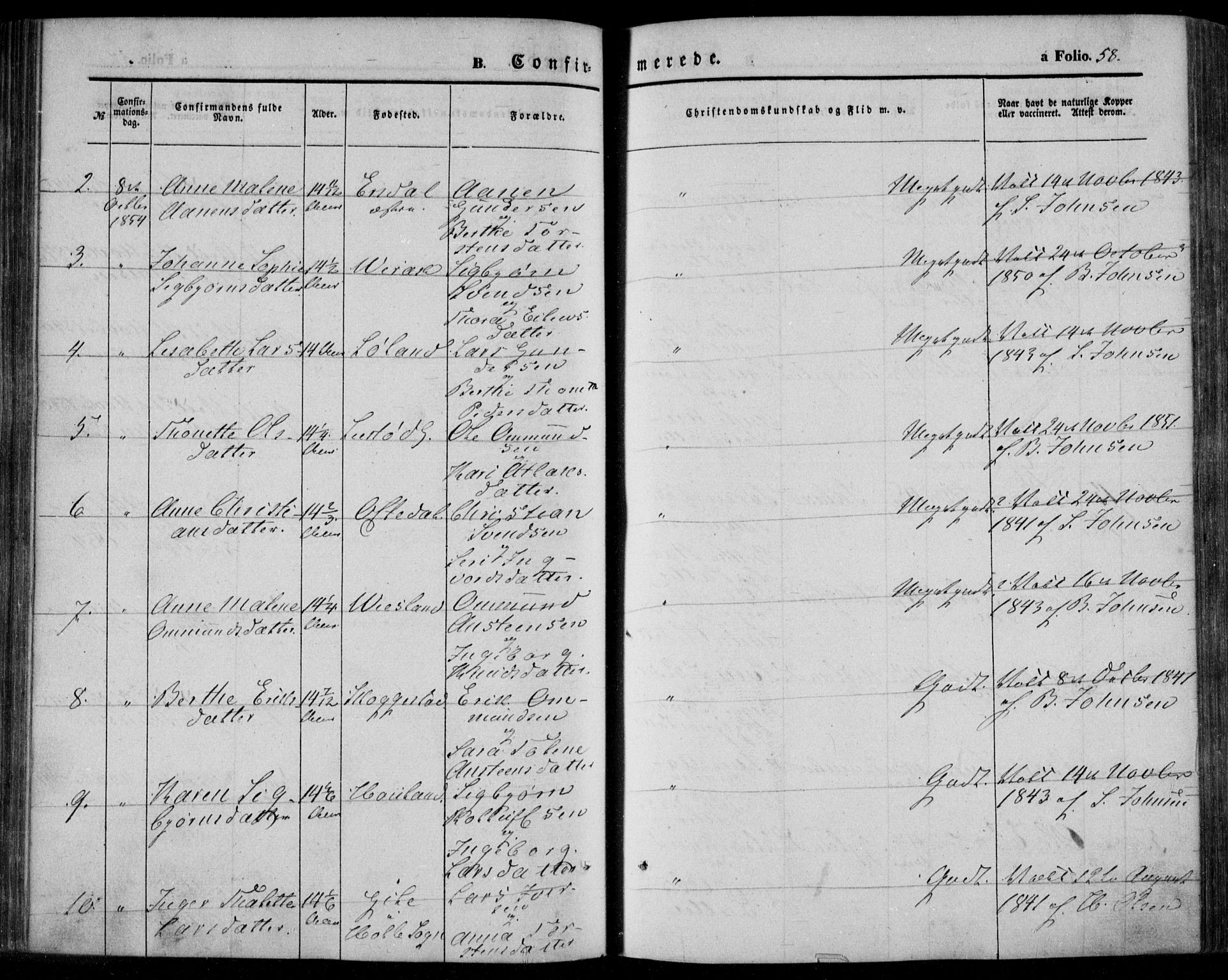 Bakke sokneprestkontor, AV/SAK-1111-0002/F/Fa/Faa/L0005: Parish register (official) no. A 5, 1847-1855, p. 58