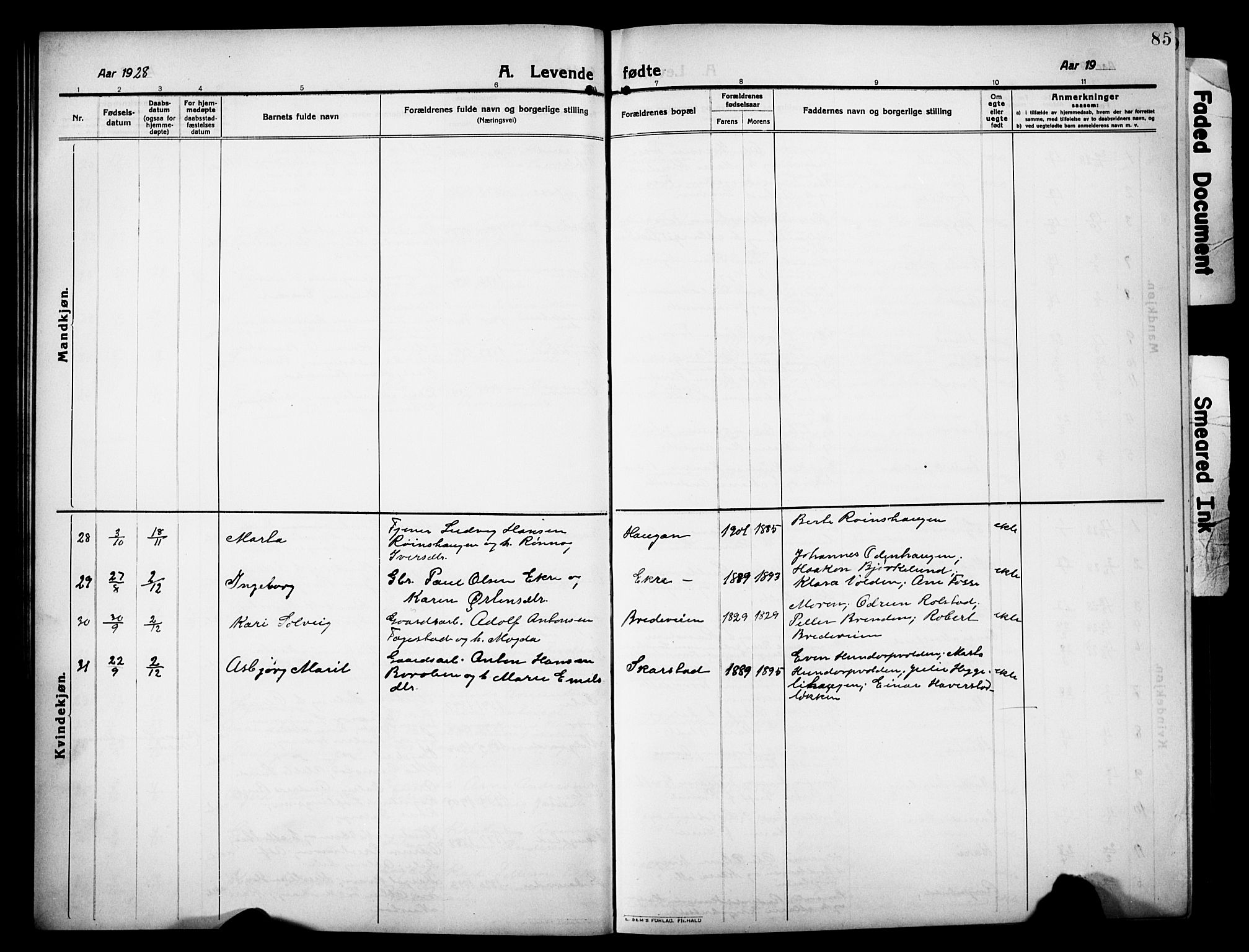 Sør-Fron prestekontor, SAH/PREST-010/H/Ha/Hab/L0005: Parish register (copy) no. 5, 1912-1930, p. 85