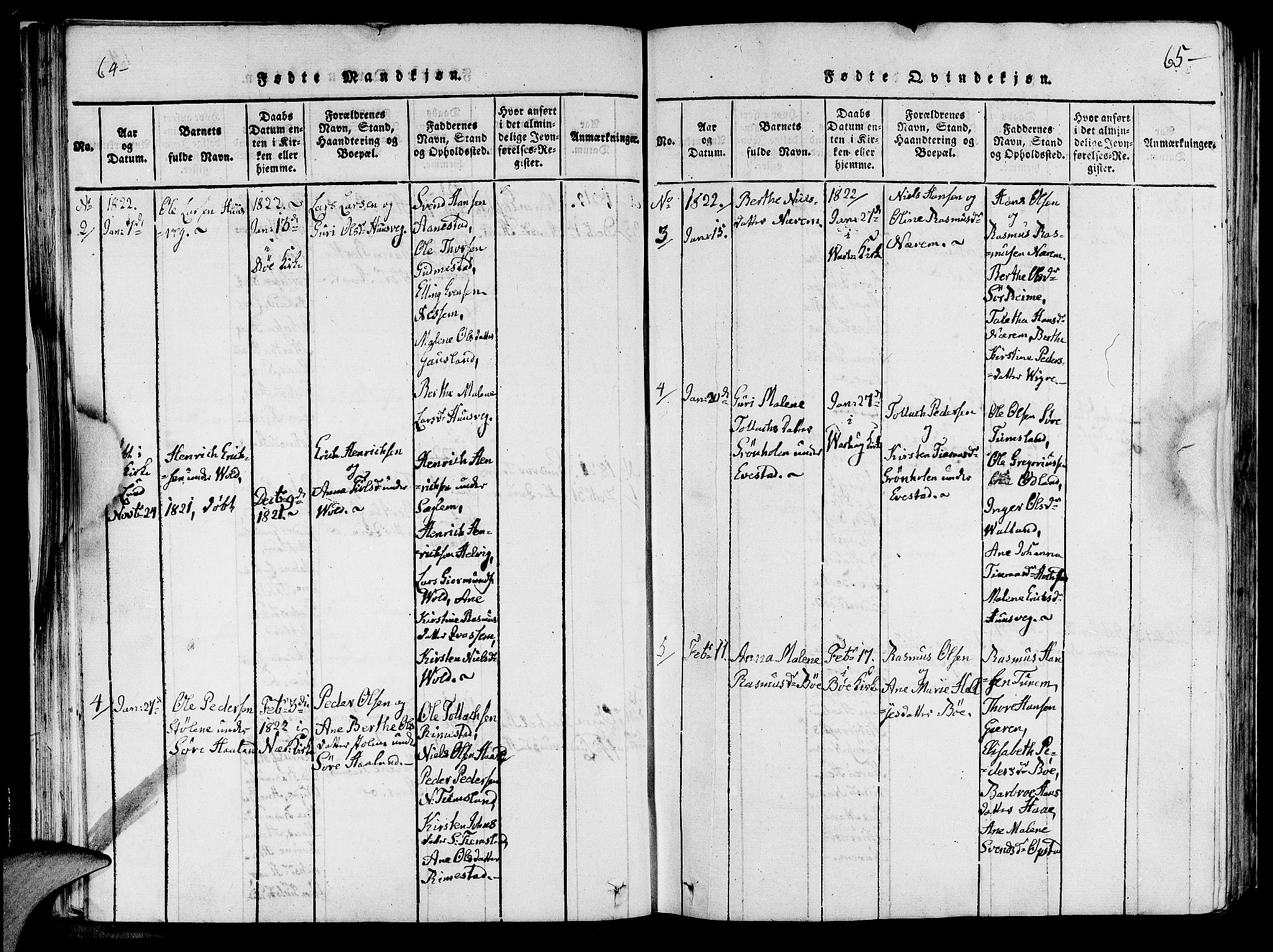 Hå sokneprestkontor, AV/SAST-A-101801/001/30BA/L0003: Parish register (official) no. A 3, 1815-1825, p. 64-65