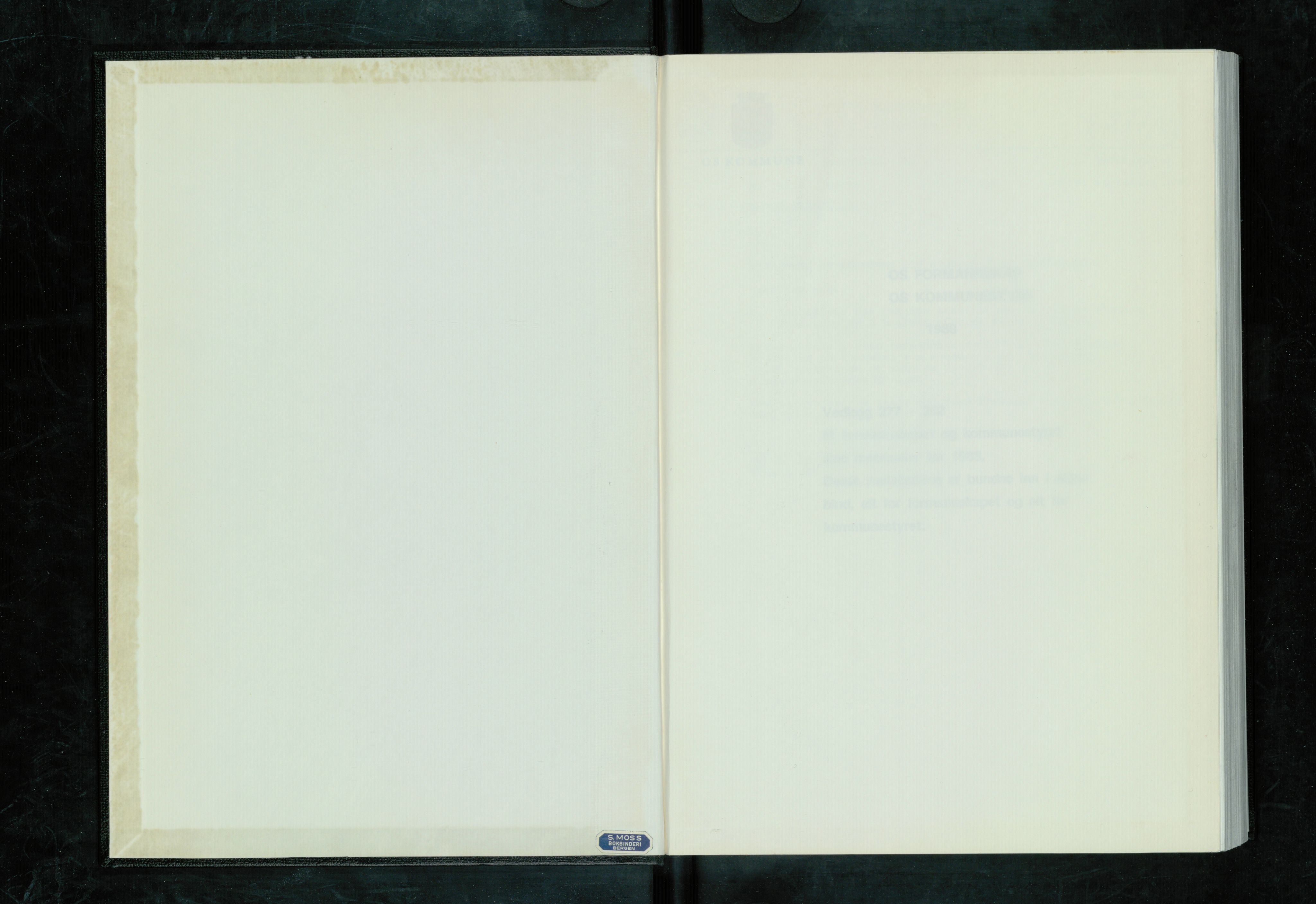 Os kommune. Formannskapet, IKAH/1243-021/A/Ad/L0067: Protokoll over saksvedlegg til møtebøker for formannskapet og kommunestyret. Vedlegg 277-362, 1988