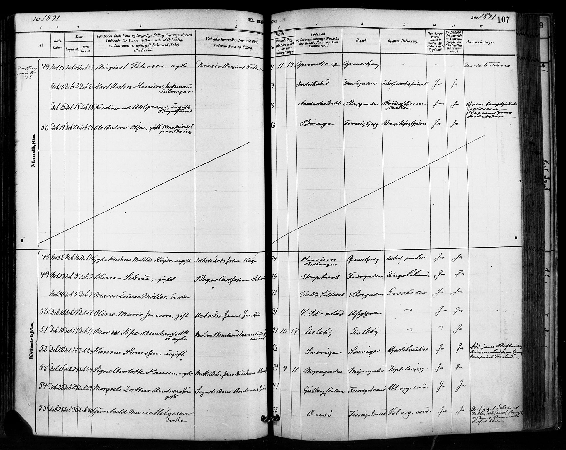 Fredrikstad domkirkes prestekontor Kirkebøker, SAO/A-10906/F/Fa/L0003: Parish register (official) no. 3, 1878-1904, p. 107