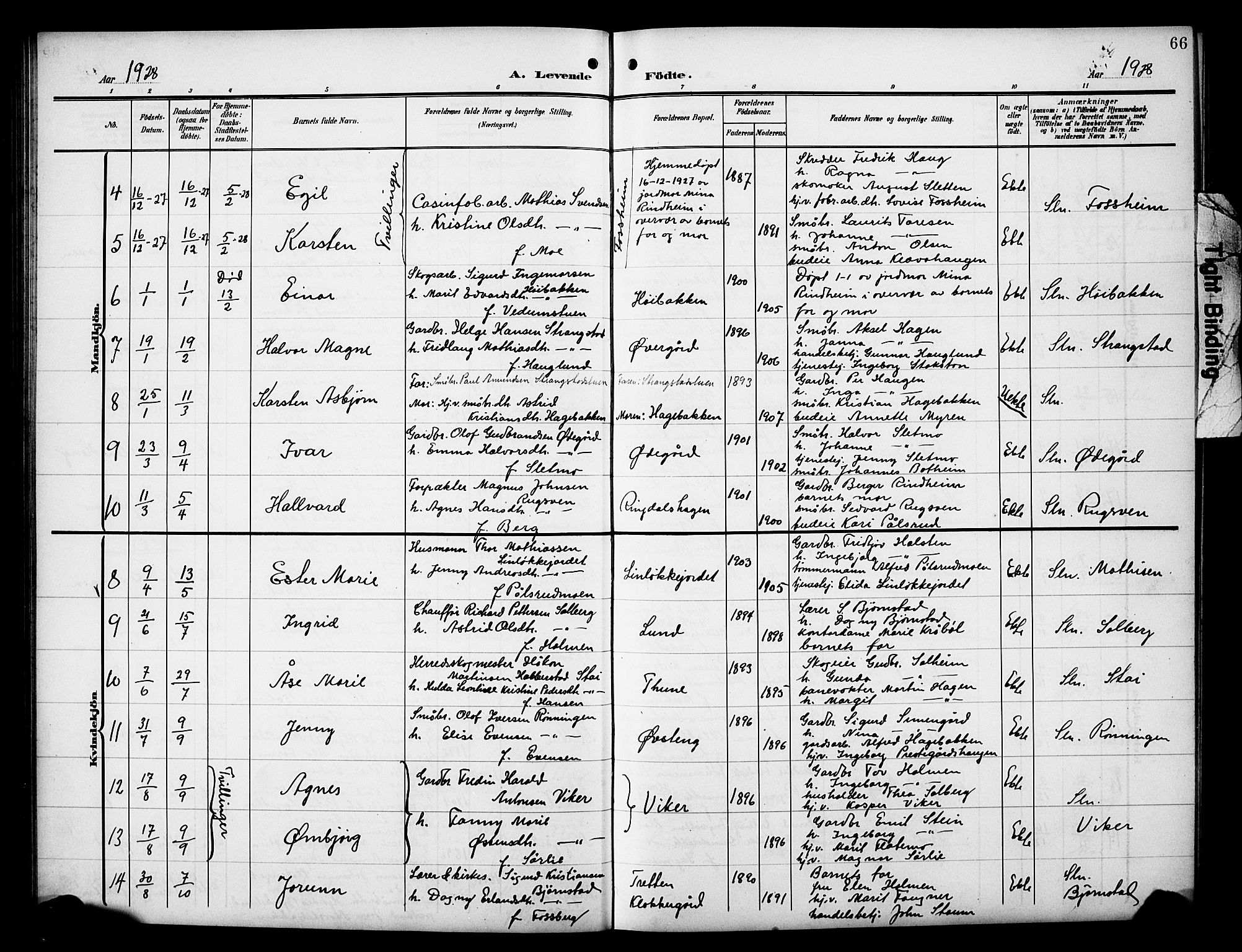 Øyer prestekontor, AV/SAH-PREST-084/H/Ha/Hab/L0006: Parish register (copy) no. 6, 1906-1929, p. 66