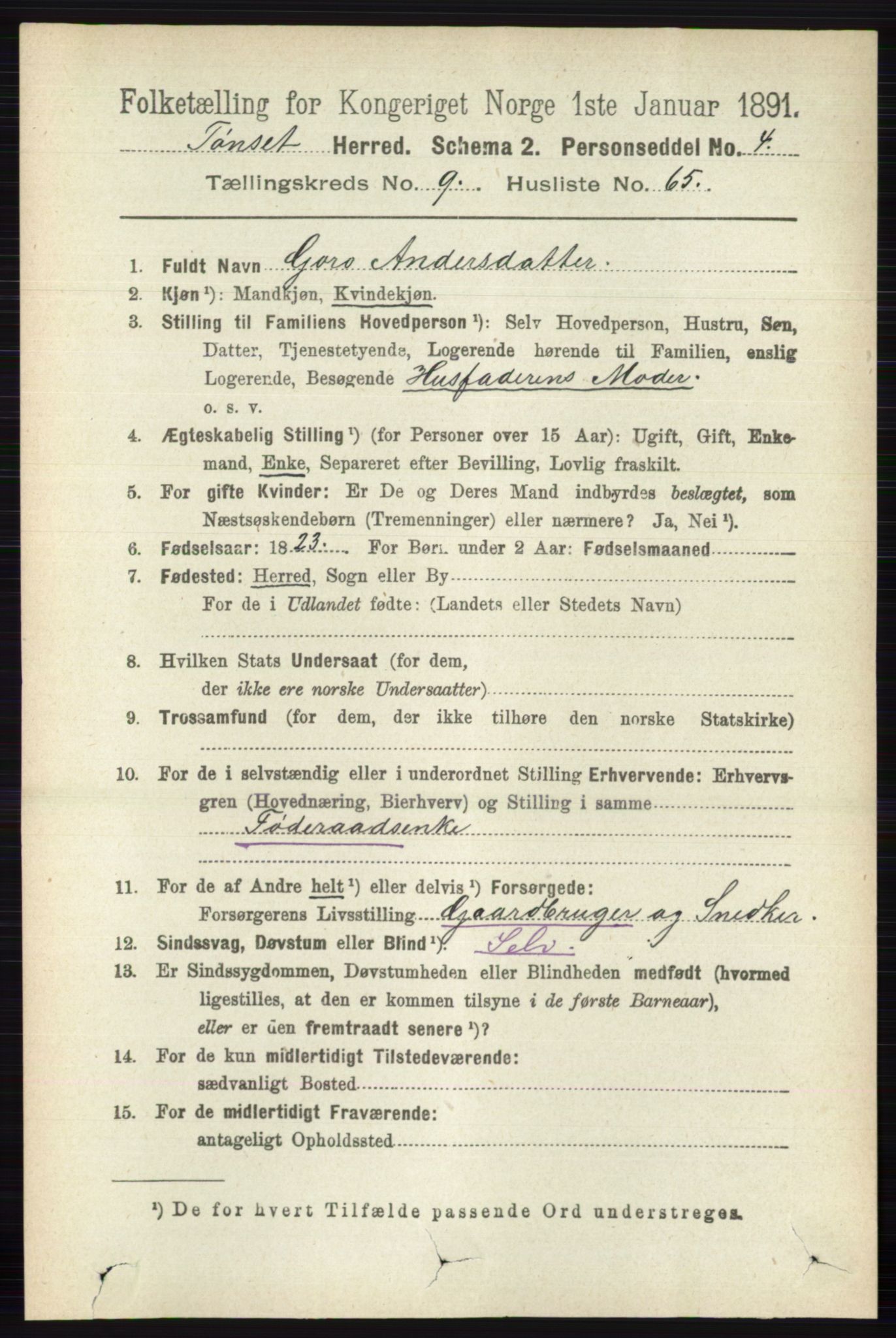 RA, 1891 census for 0437 Tynset, 1891, p. 2792