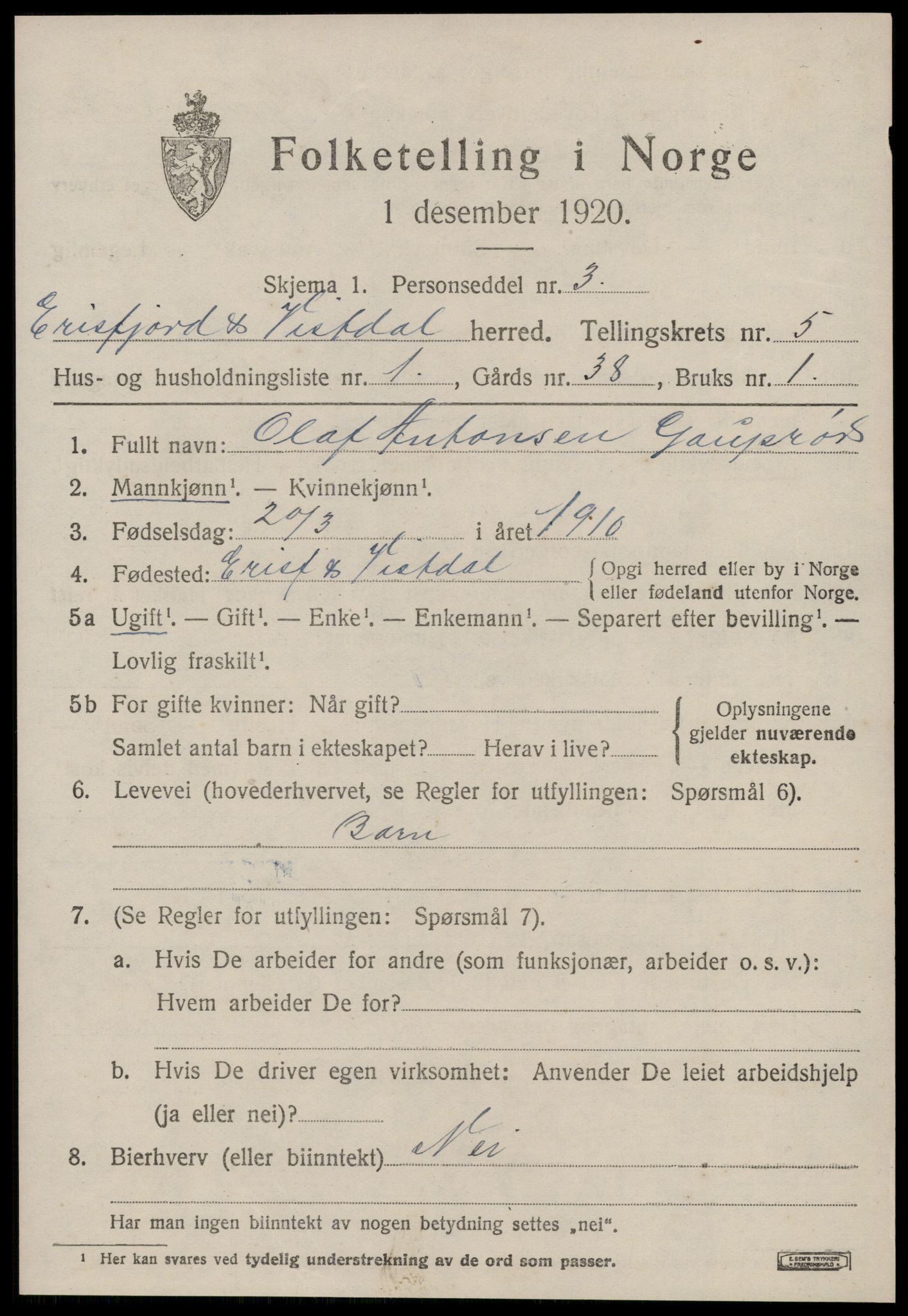 SAT, 1920 census for Eresfjord og Vistdal, 1920, p. 2519