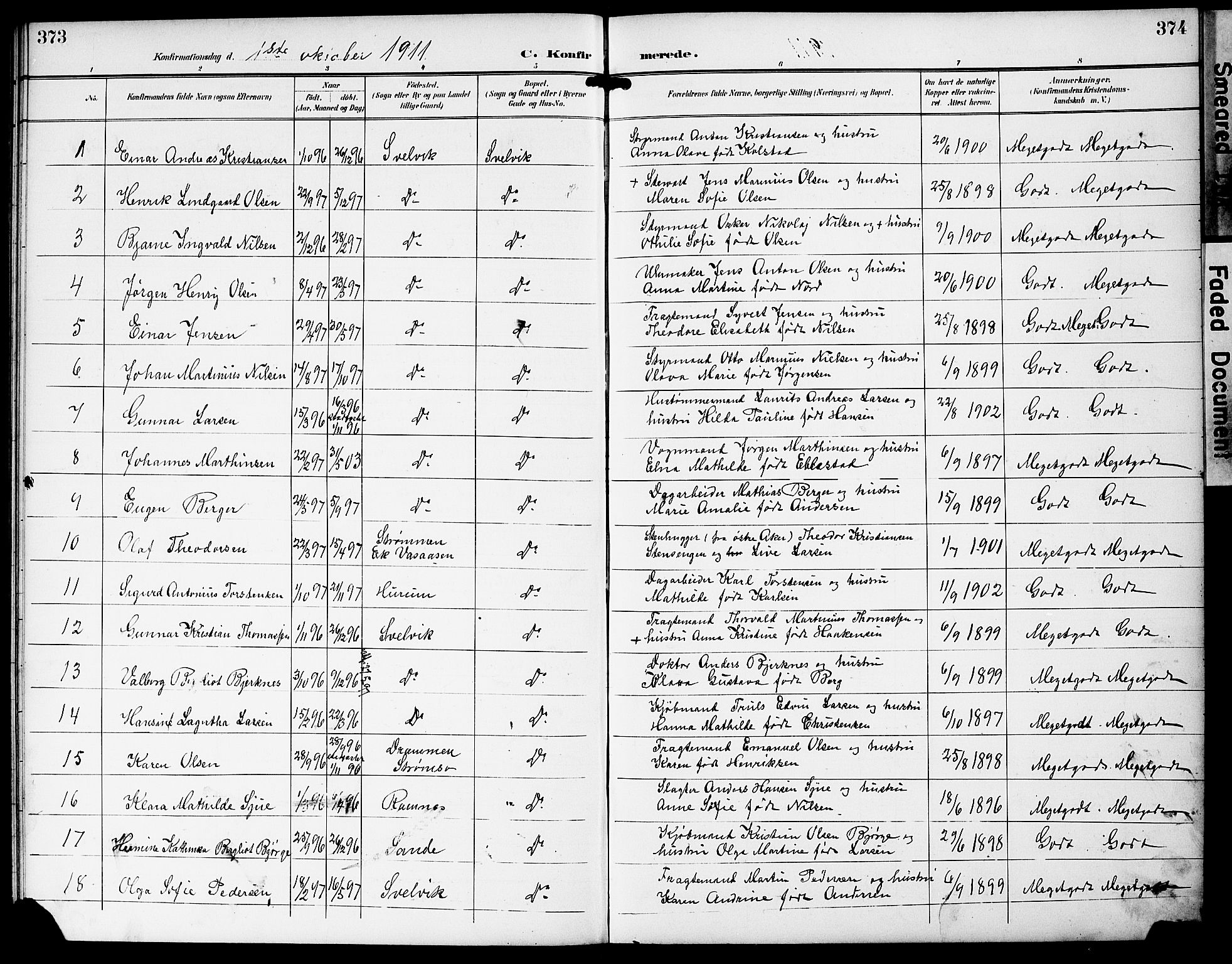 Strømm kirkebøker, AV/SAKO-A-322/G/Gb/L0002: Parish register (copy) no. II 2, 1897-1928, p. 373-374