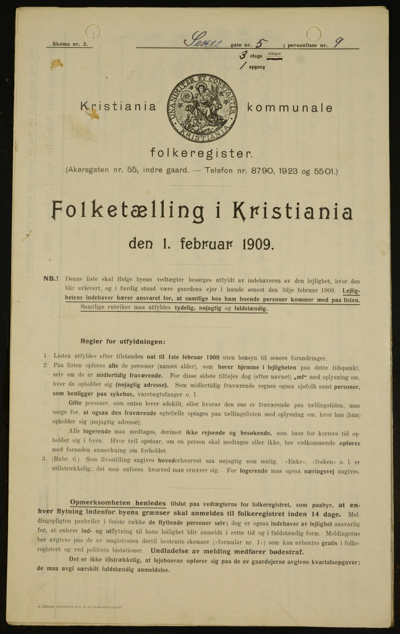 OBA, Municipal Census 1909 for Kristiania, 1909, p. 85958