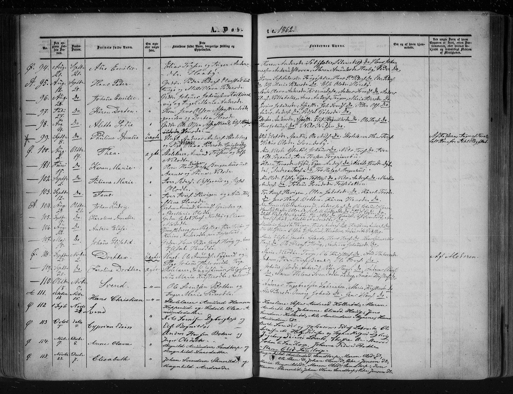 Aremark prestekontor Kirkebøker, SAO/A-10899/F/Fc/L0003: Parish register (official) no. III 3, 1850-1865, p. 105