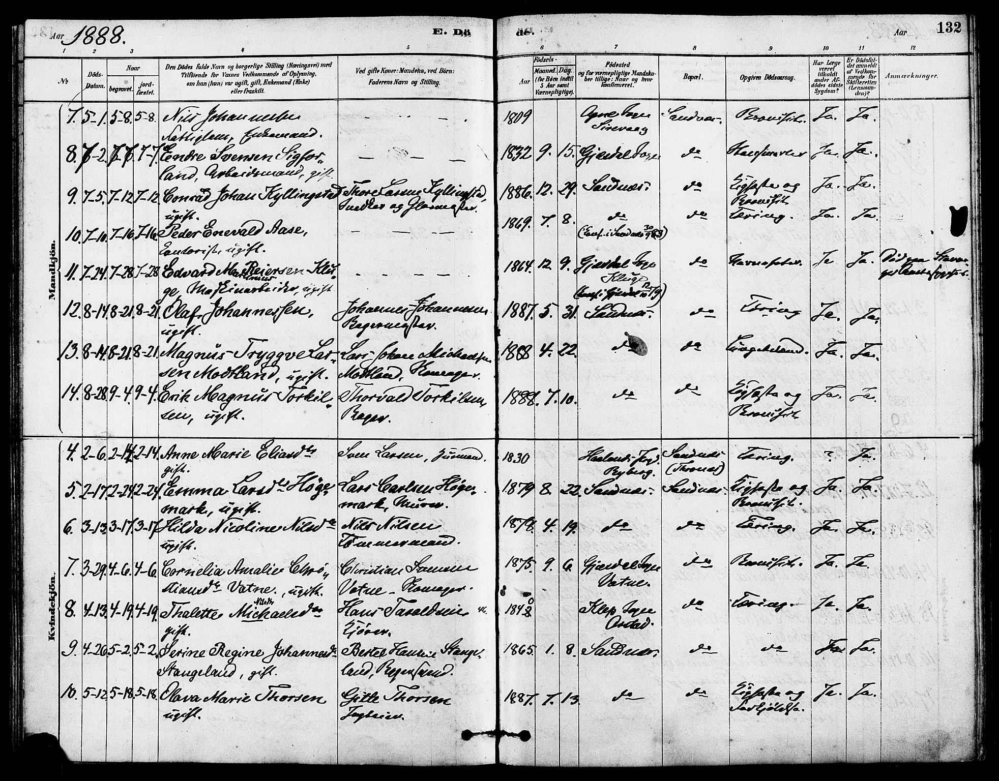 Høyland sokneprestkontor, SAST/A-101799/001/30BA/L0012: Parish register (official) no. A 11, 1878-1889, p. 132