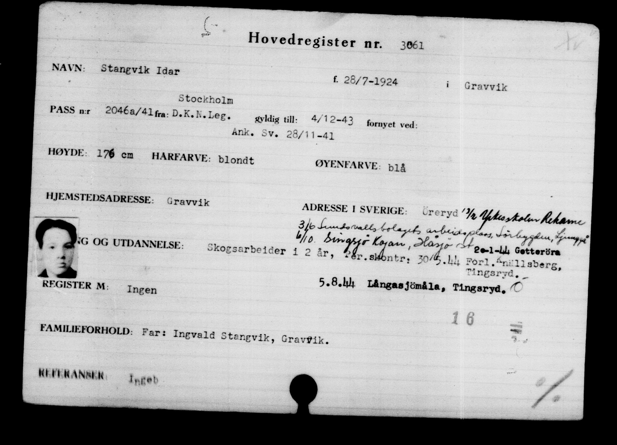 Den Kgl. Norske Legasjons Flyktningskontor, RA/S-6753/V/Va/L0003: Kjesäterkartoteket.  Flyktningenr. 2001-3495, 1940-1945, p. 1487