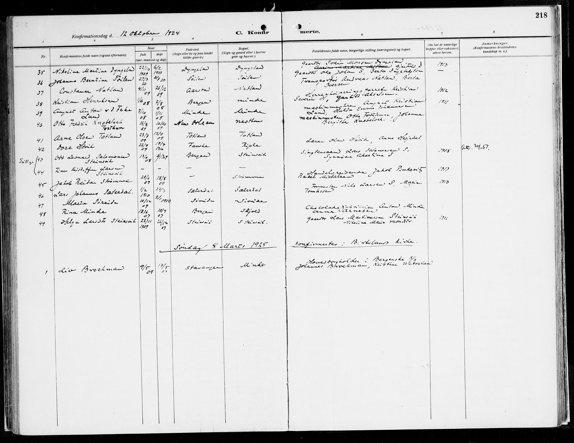 Fana Sokneprestembete, AV/SAB-A-75101/H/Haa/Haaj/L0001: Parish register (official) no. J 1, 1921-1935, p. 218