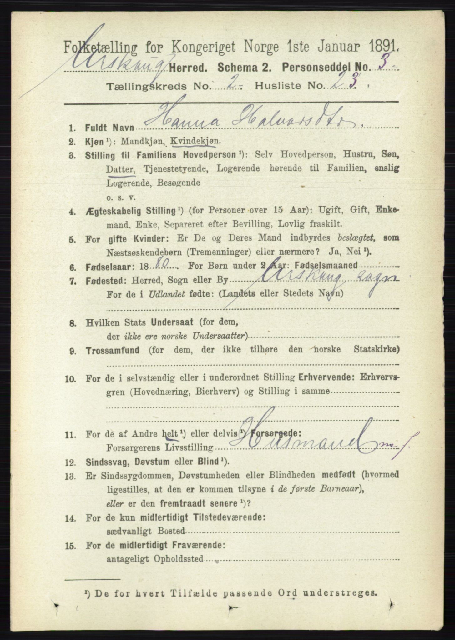 RA, 1891 census for 0224 Aurskog, 1891, p. 349