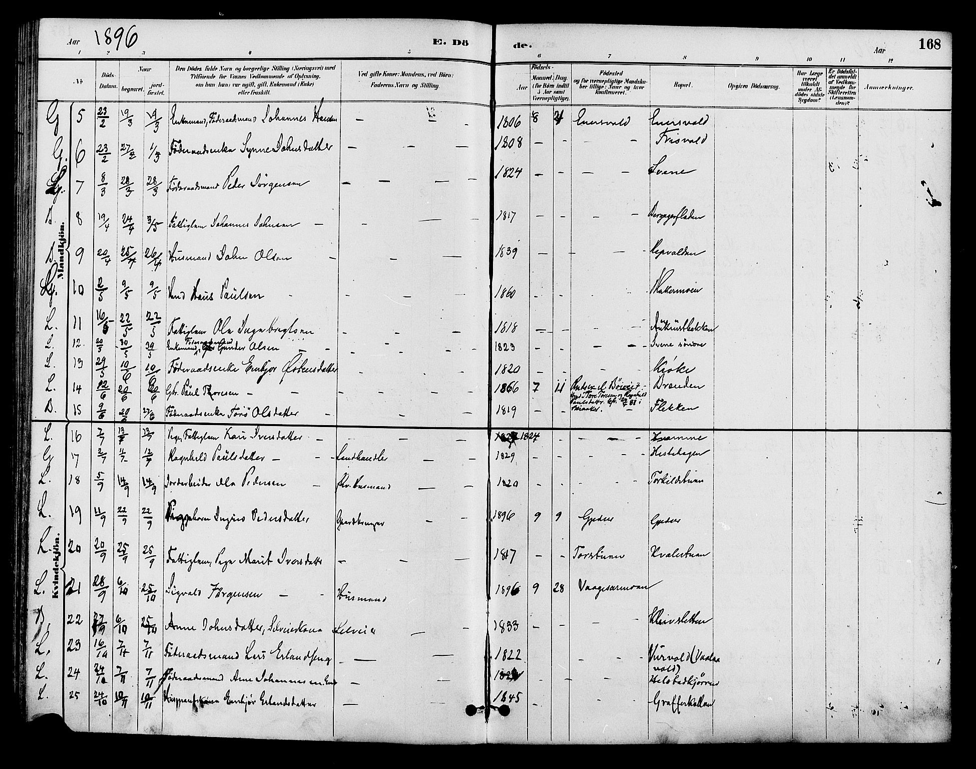 Lom prestekontor, AV/SAH-PREST-070/K/L0008: Parish register (official) no. 8, 1885-1898, p. 168