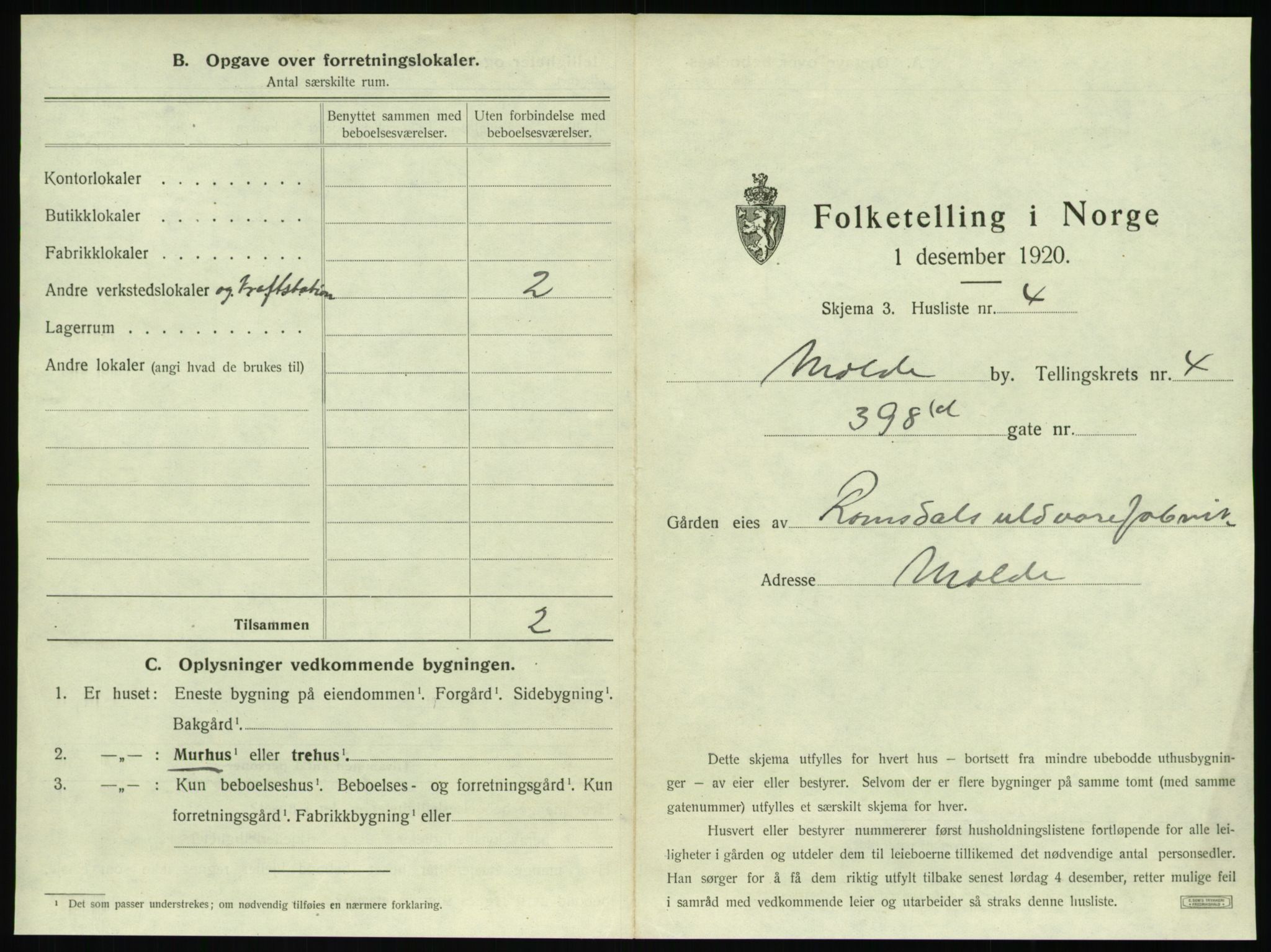 SAT, 1920 census for Molde, 1920, p. 433