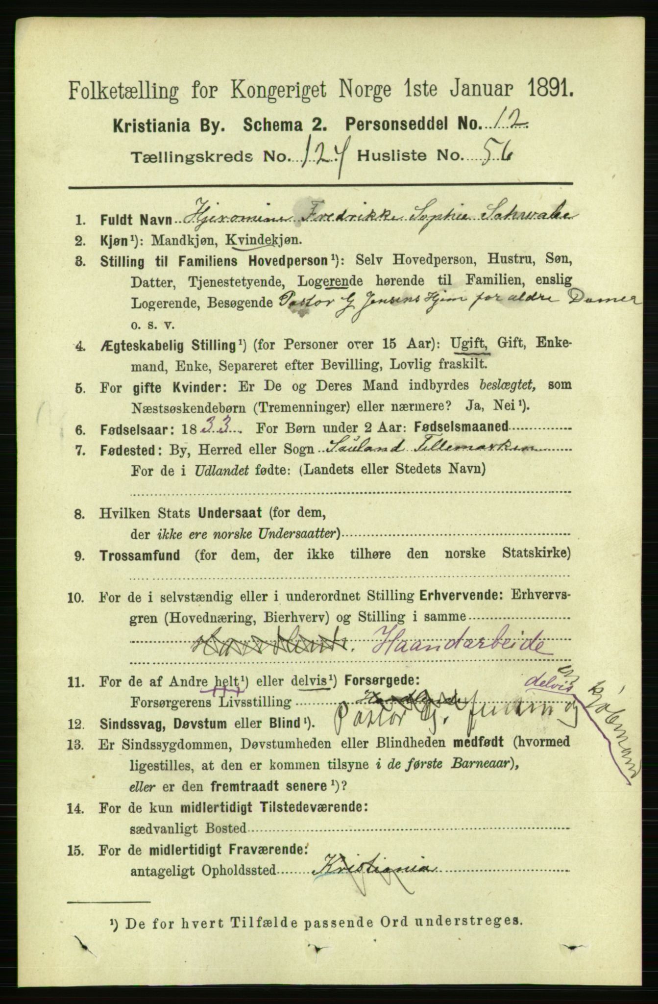 RA, 1891 census for 0301 Kristiania, 1891, p. 66254