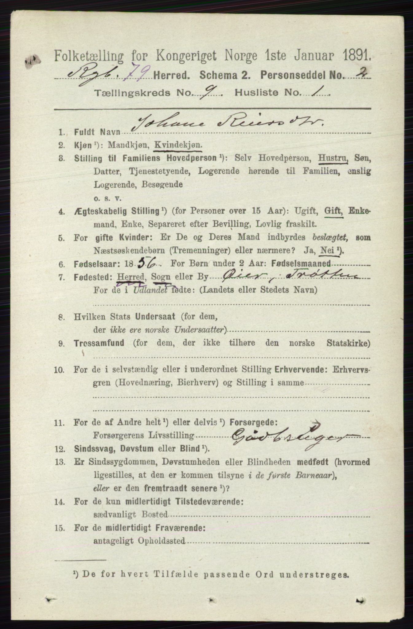 RA, 1891 census for 0520 Ringebu, 1891, p. 4246