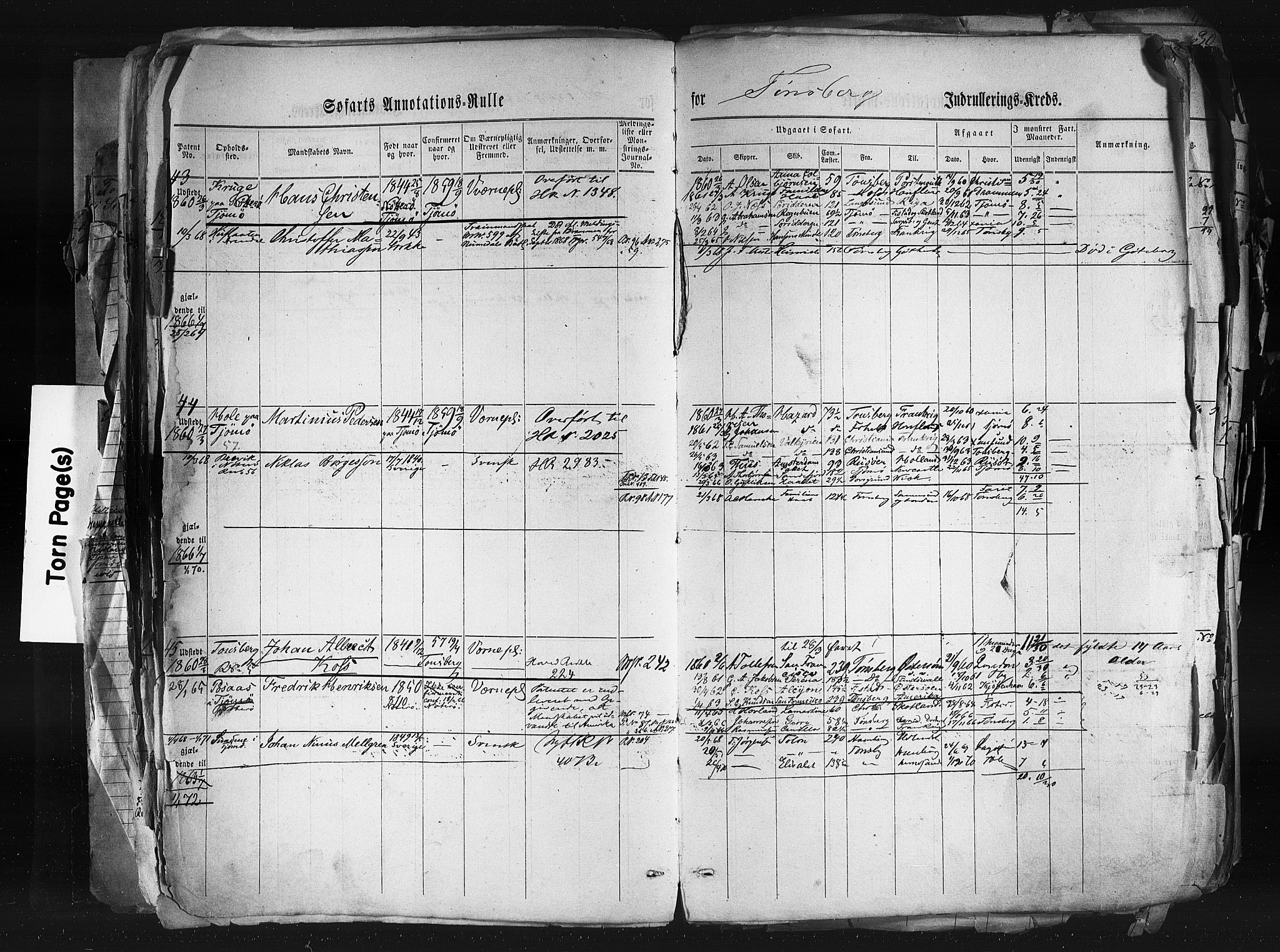 Tønsberg innrulleringskontor, SAKO/A-786/F/Fb/L0001: Annotasjonsrulle Patent nr. 1-1724, 1860-1868, p. 19