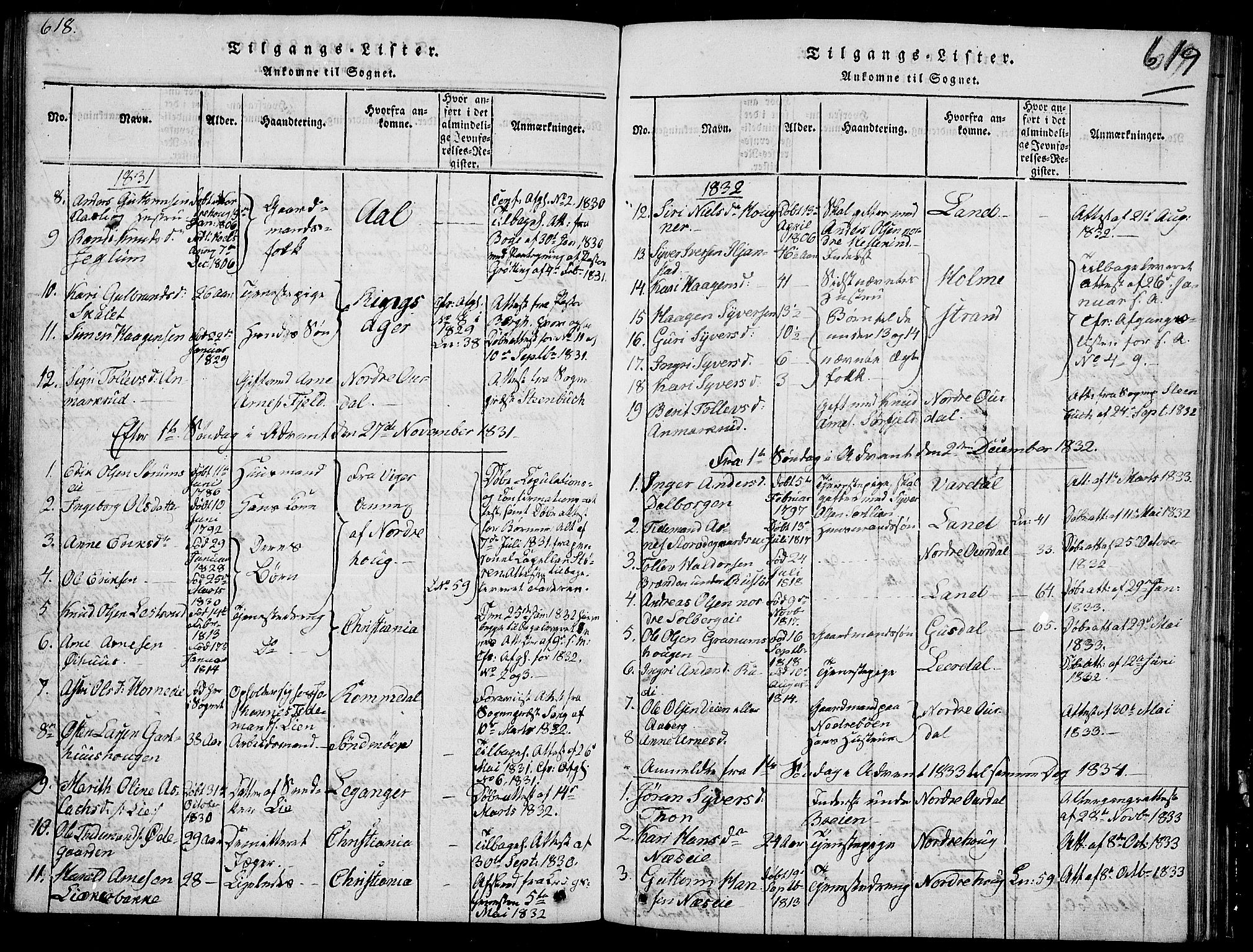 Sør-Aurdal prestekontor, SAH/PREST-128/H/Ha/Hab/L0002: Parish register (copy) no. 2, 1826-1840, p. 618-619