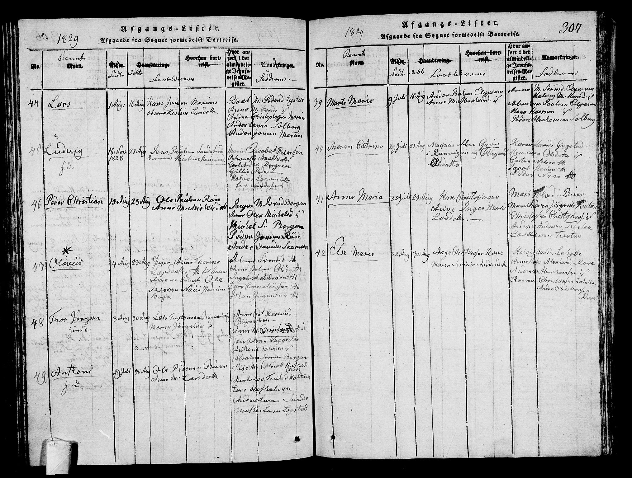 Sandar kirkebøker, SAKO/A-243/G/Ga/L0001: Parish register (copy) no. 1, 1814-1835, p. 307