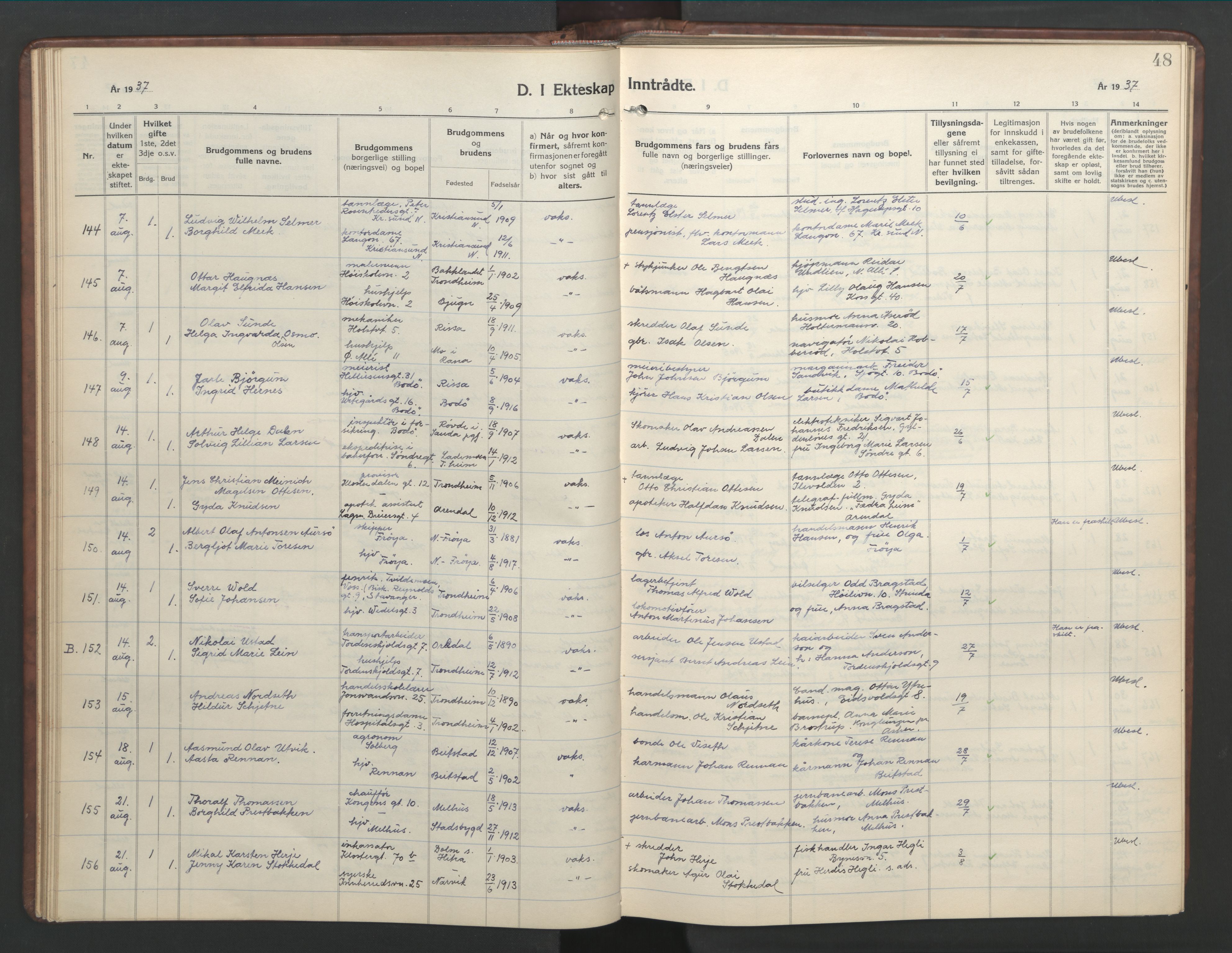 Ministerialprotokoller, klokkerbøker og fødselsregistre - Sør-Trøndelag, SAT/A-1456/601/L0101: Parish register (copy) no. 601C19, 1935-1946, p. 48