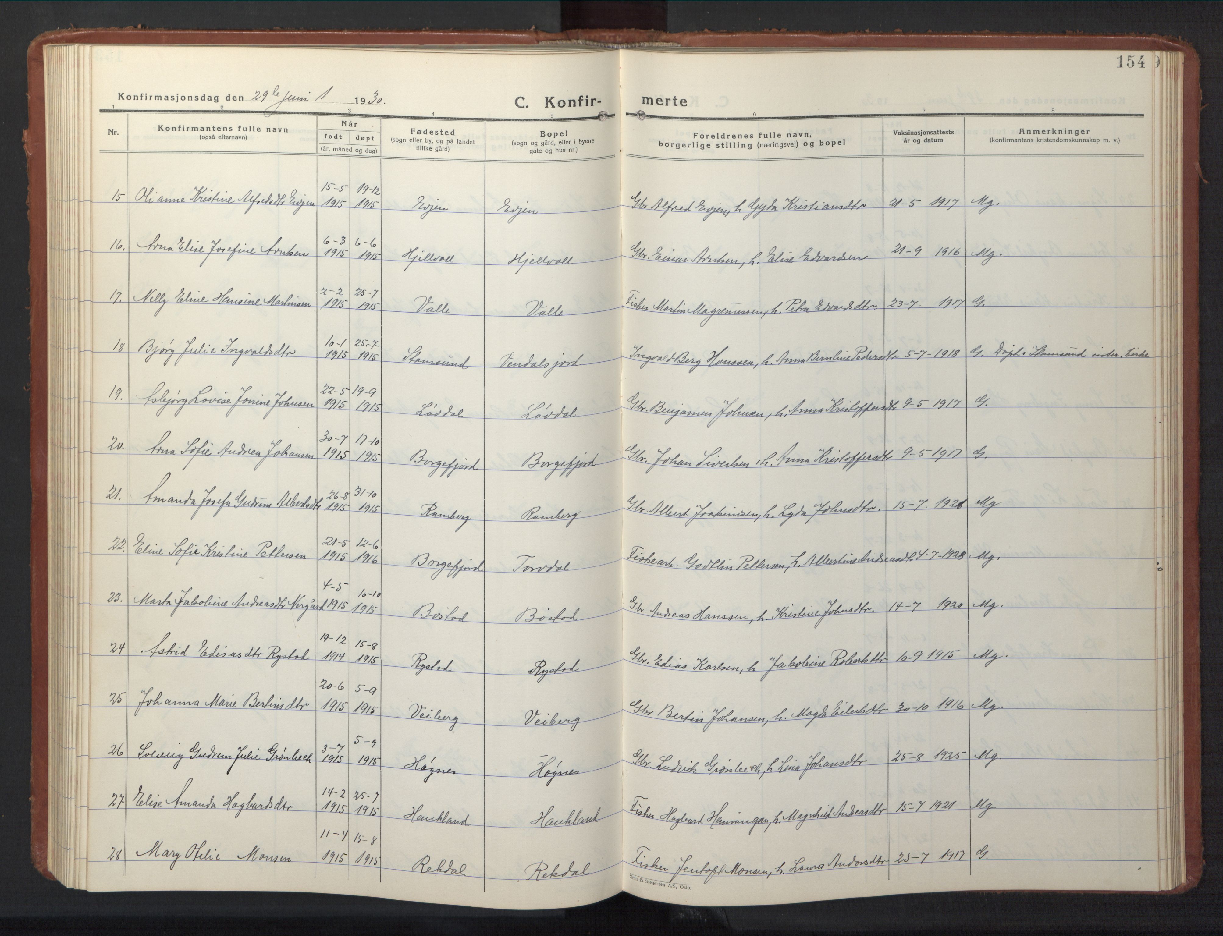 Ministerialprotokoller, klokkerbøker og fødselsregistre - Nordland, SAT/A-1459/880/L1143: Parish register (copy) no. 880C05, 1929-1951, p. 154