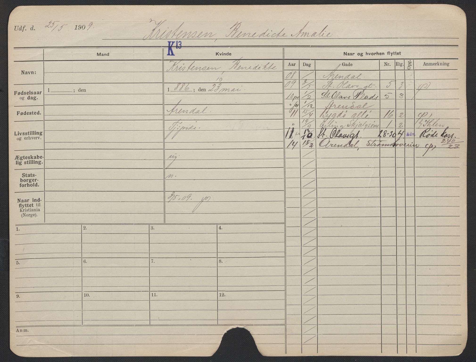 Oslo folkeregister, Registerkort, AV/SAO-A-11715/F/Fa/Fac/L0019: Kvinner, 1906-1914, p. 120a