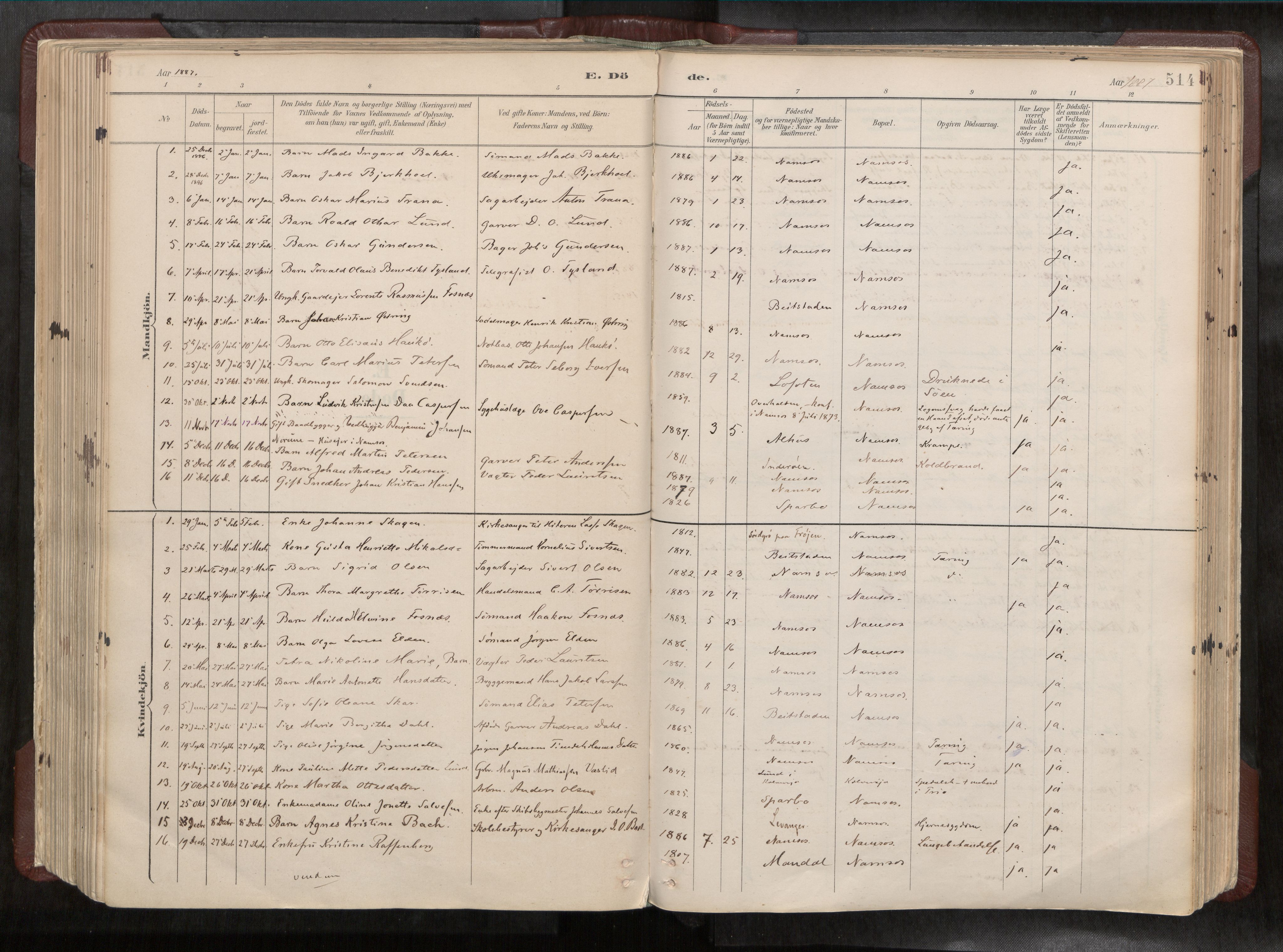 Ministerialprotokoller, klokkerbøker og fødselsregistre - Nord-Trøndelag, SAT/A-1458/768/L0579a: Parish register (official) no. 768A14, 1887-1931, p. 514