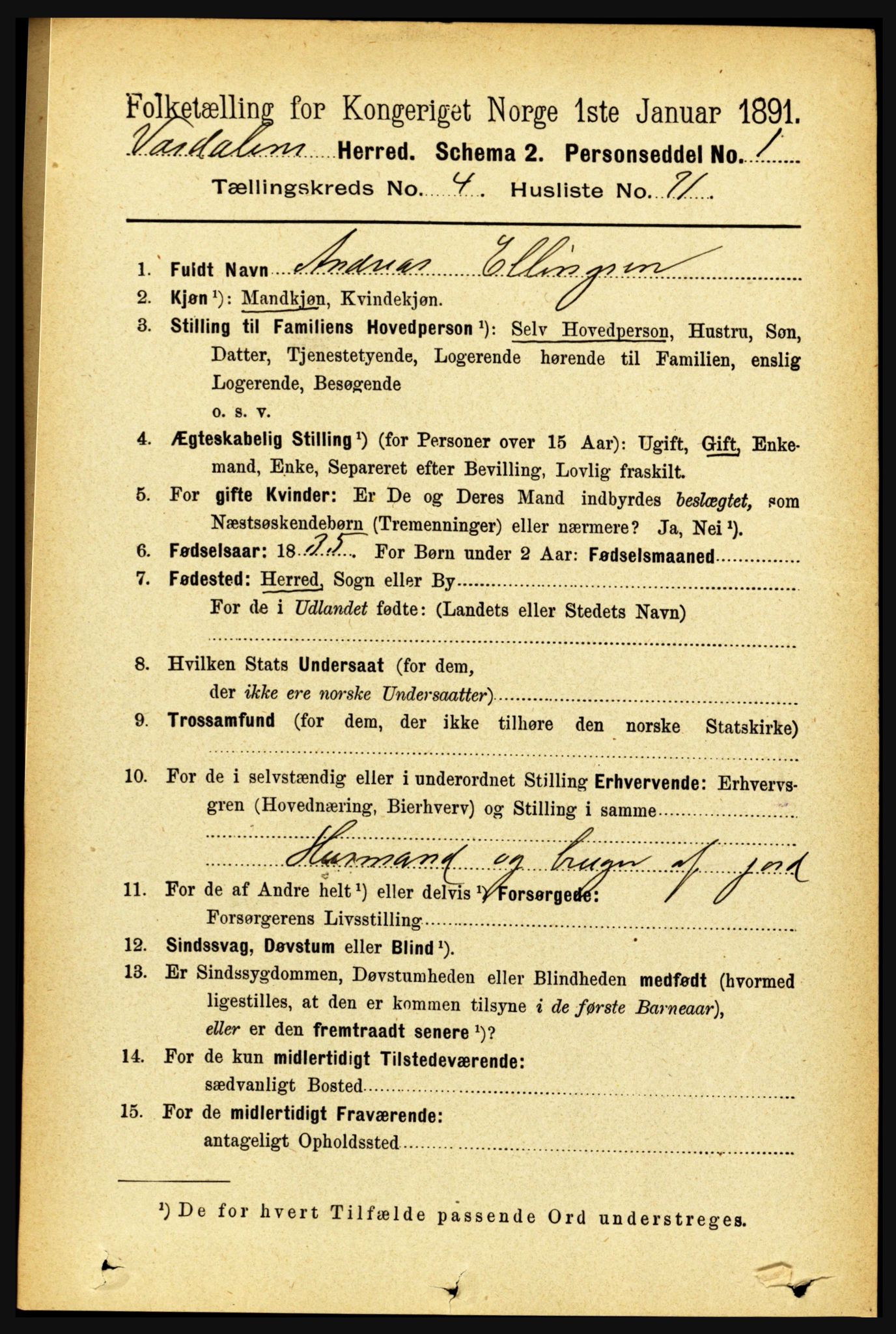 RA, 1891 census for 1721 Verdal, 1891, p. 2891