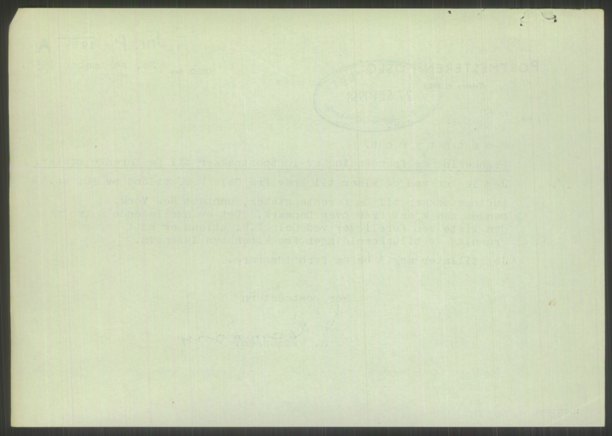 Postdirektoratet, Administrasjonsservice (TSA), AV/RA-S-4783/D/L0095/0002: De forskjellige tjenestegrener / Luftpakkepost, 1947-1965, p. 184