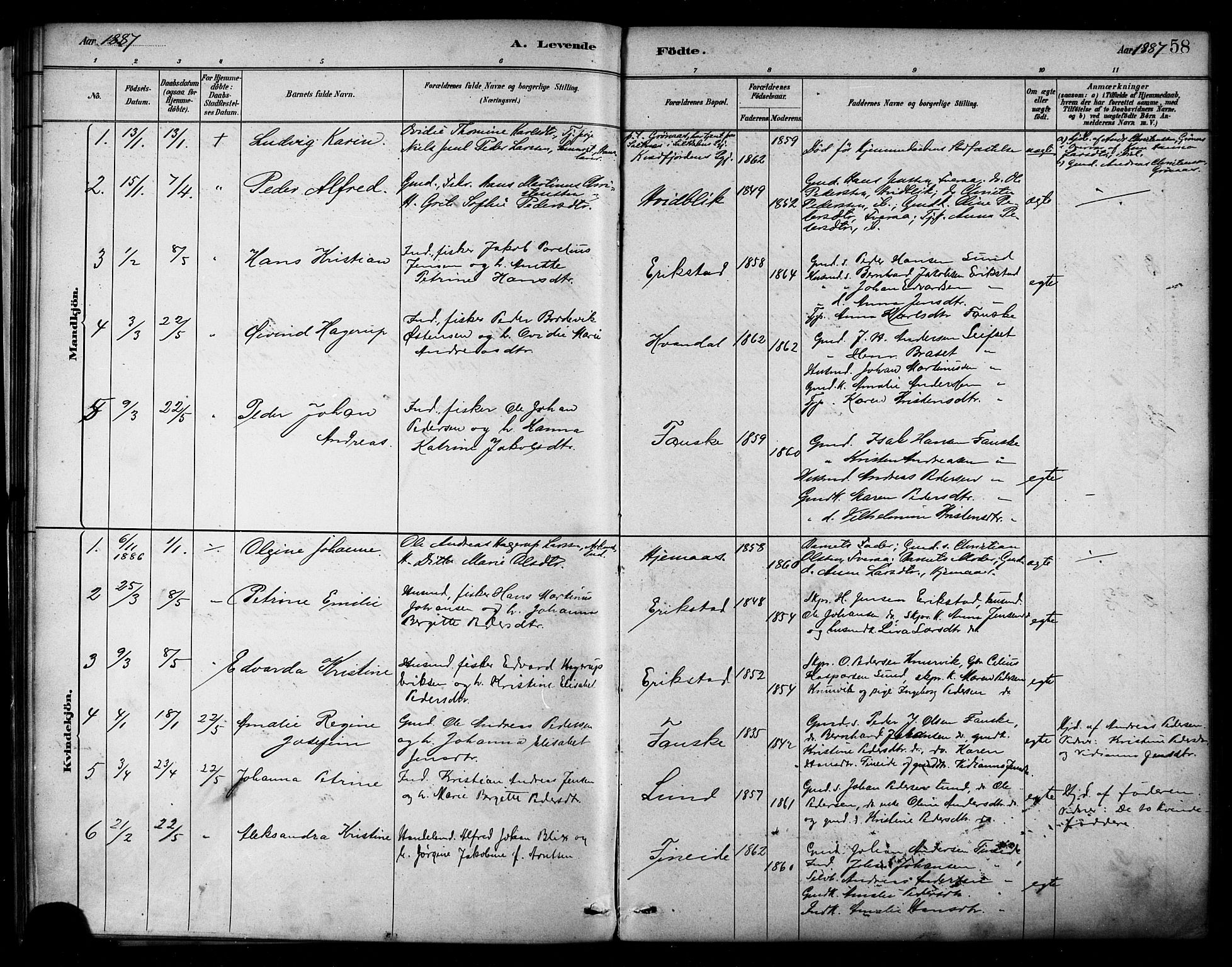 Ministerialprotokoller, klokkerbøker og fødselsregistre - Nordland, AV/SAT-A-1459/849/L0689: Parish register (official) no. 849A01, 1879-1889, p. 58