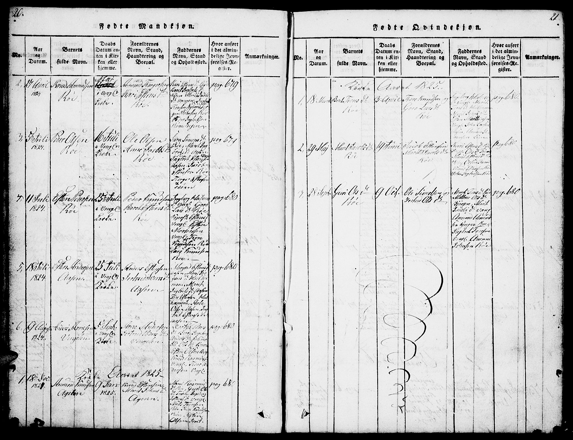 Tolga prestekontor, AV/SAH-PREST-062/L/L0003: Parish register (copy) no. 3, 1815-1862, p. 20-21