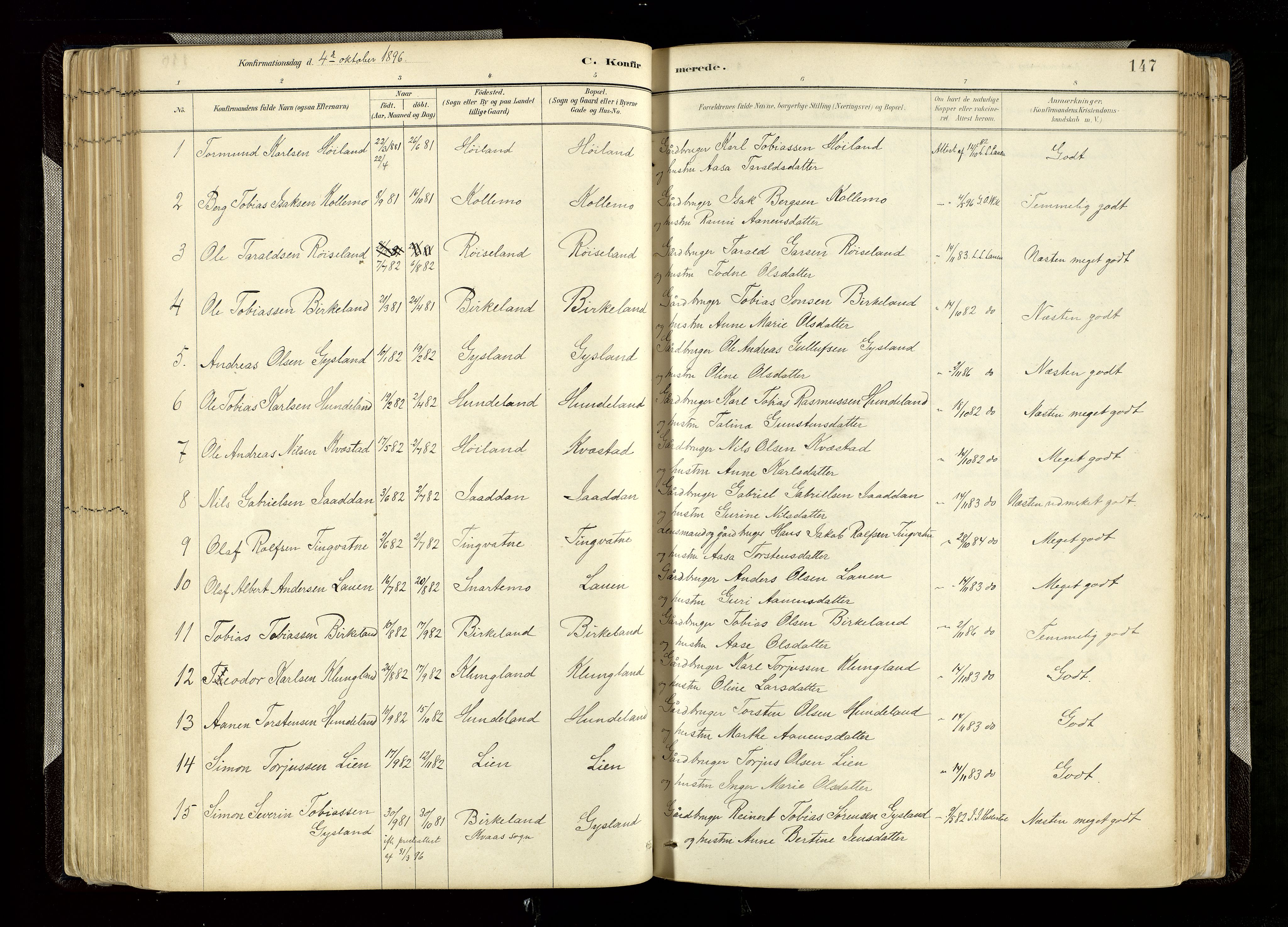 Hægebostad sokneprestkontor, AV/SAK-1111-0024/F/Fa/Faa/L0006: Parish register (official) no. A 6, 1887-1929, p. 147