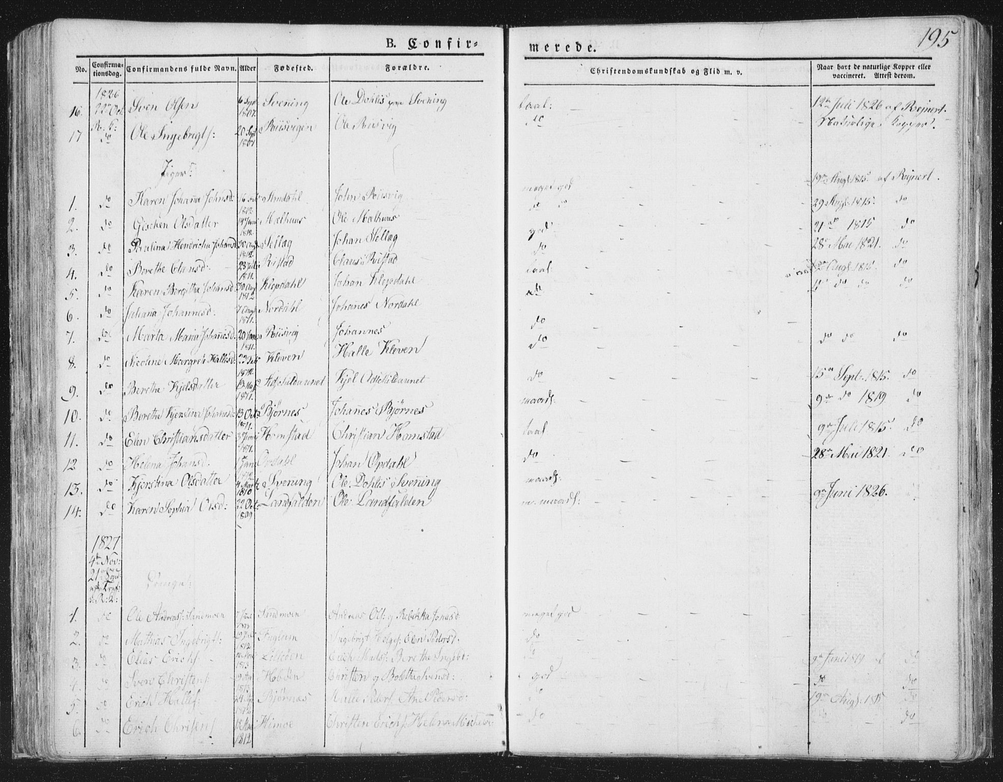 Ministerialprotokoller, klokkerbøker og fødselsregistre - Nord-Trøndelag, AV/SAT-A-1458/764/L0551: Parish register (official) no. 764A07a, 1824-1864, p. 195