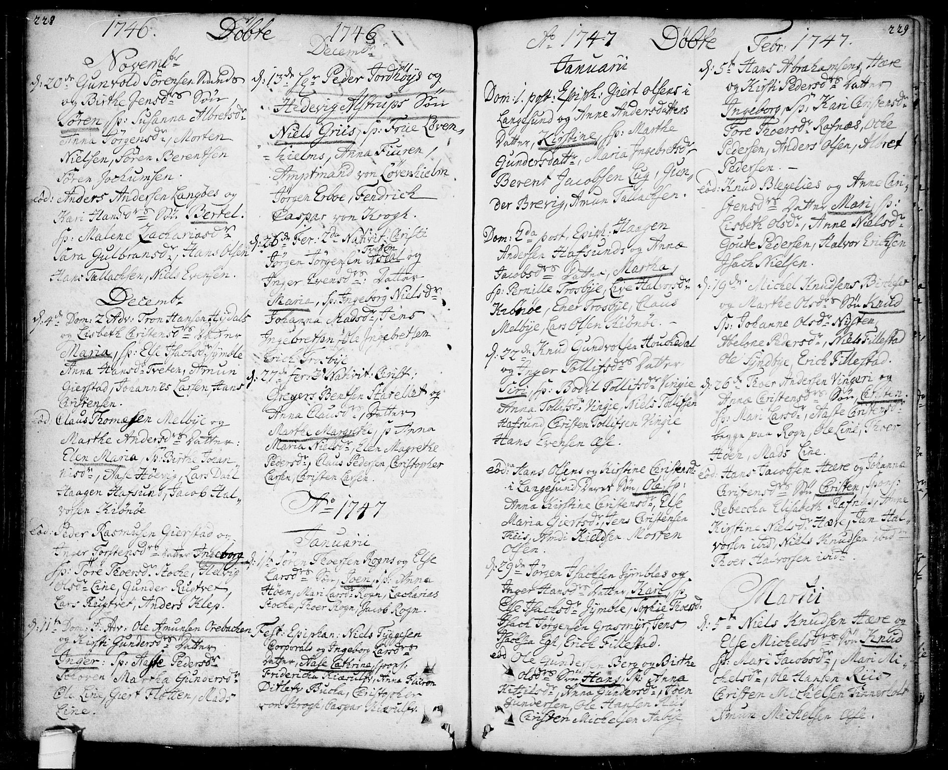 Bamble kirkebøker, SAKO/A-253/F/Fa/L0001: Parish register (official) no. I 1, 1702-1774, p. 228-229