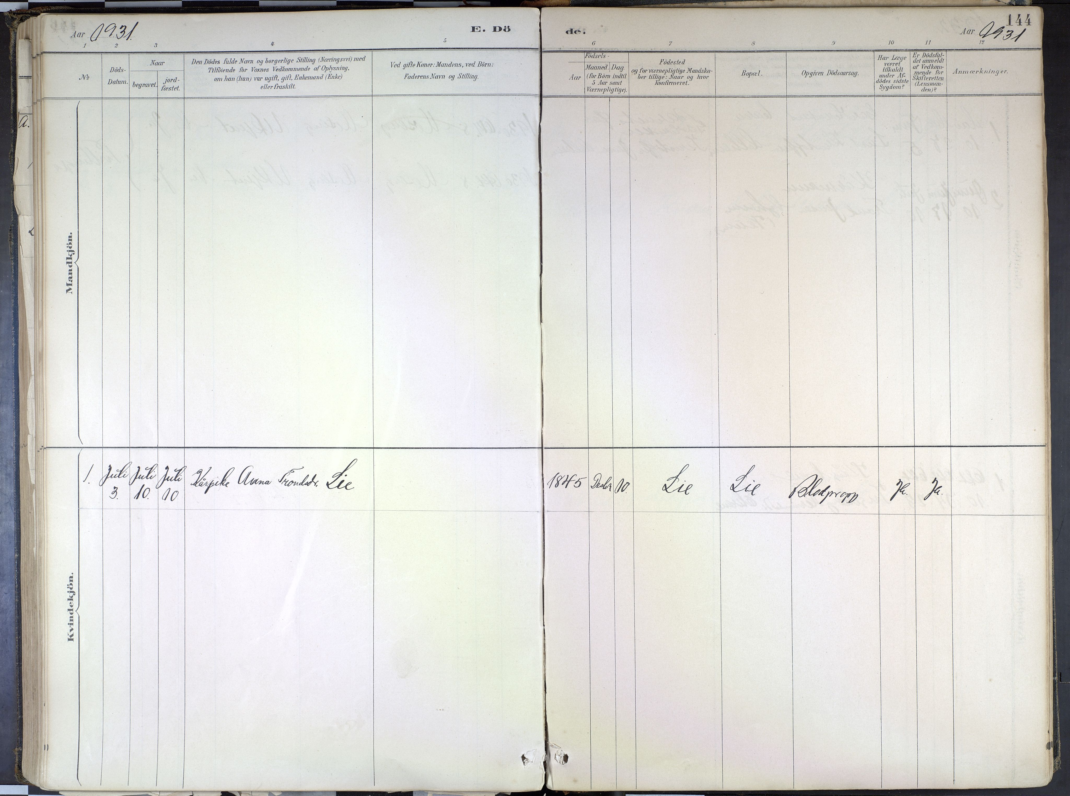 Hafslo sokneprestembete, SAB/A-80301/H/Haa/Haad/L0001: Parish register (official) no. D 1, 1886-1934, p. 144